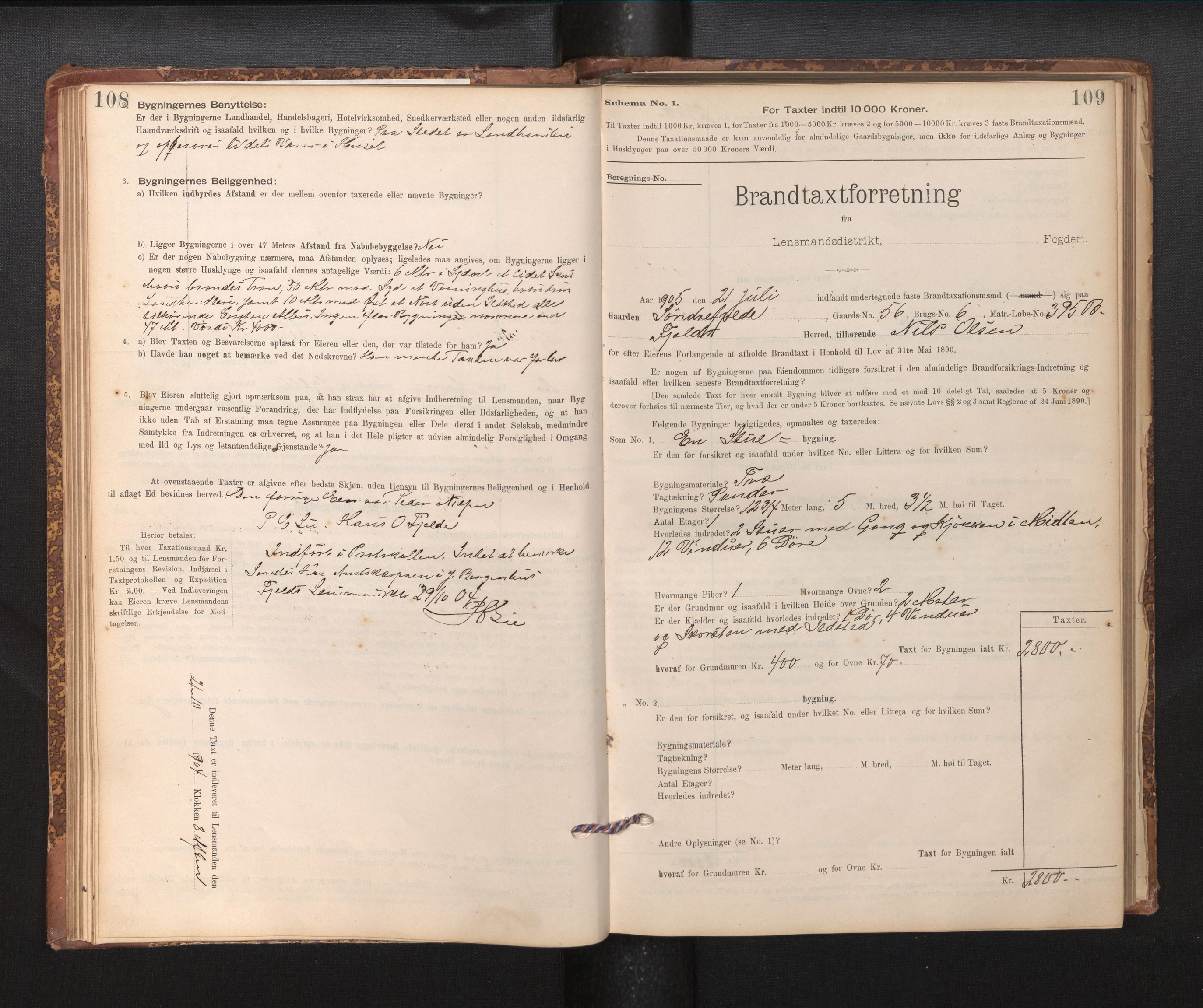 Lensmannen i Fjell, AV/SAB-A-32301/0012/L0005: Branntakstprotokoll, skjematakst, 1895-1931, p. 108-109