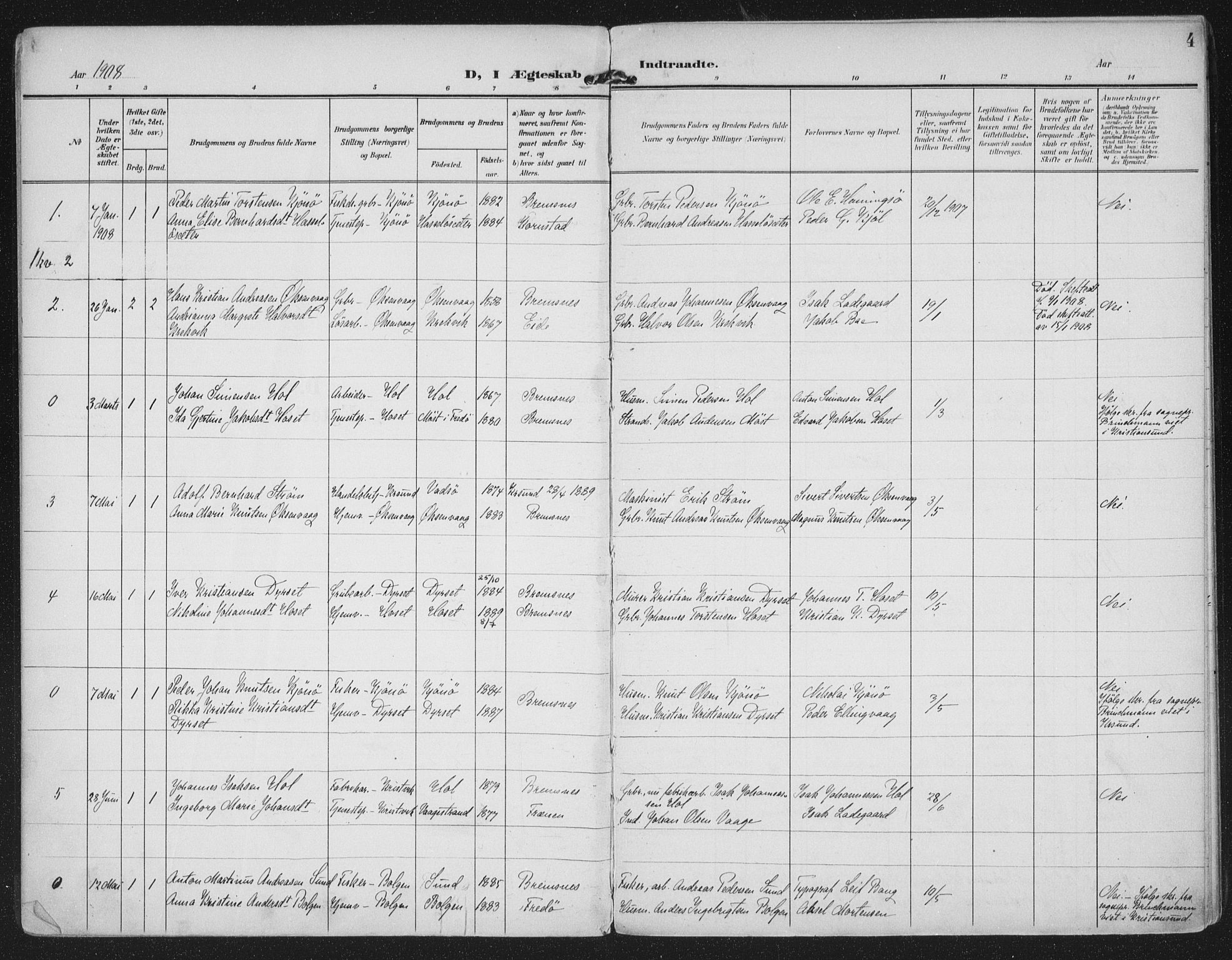 Ministerialprotokoller, klokkerbøker og fødselsregistre - Møre og Romsdal, AV/SAT-A-1454/569/L0822: Parish register (official) no. 569A08, 1908-1919, p. 4