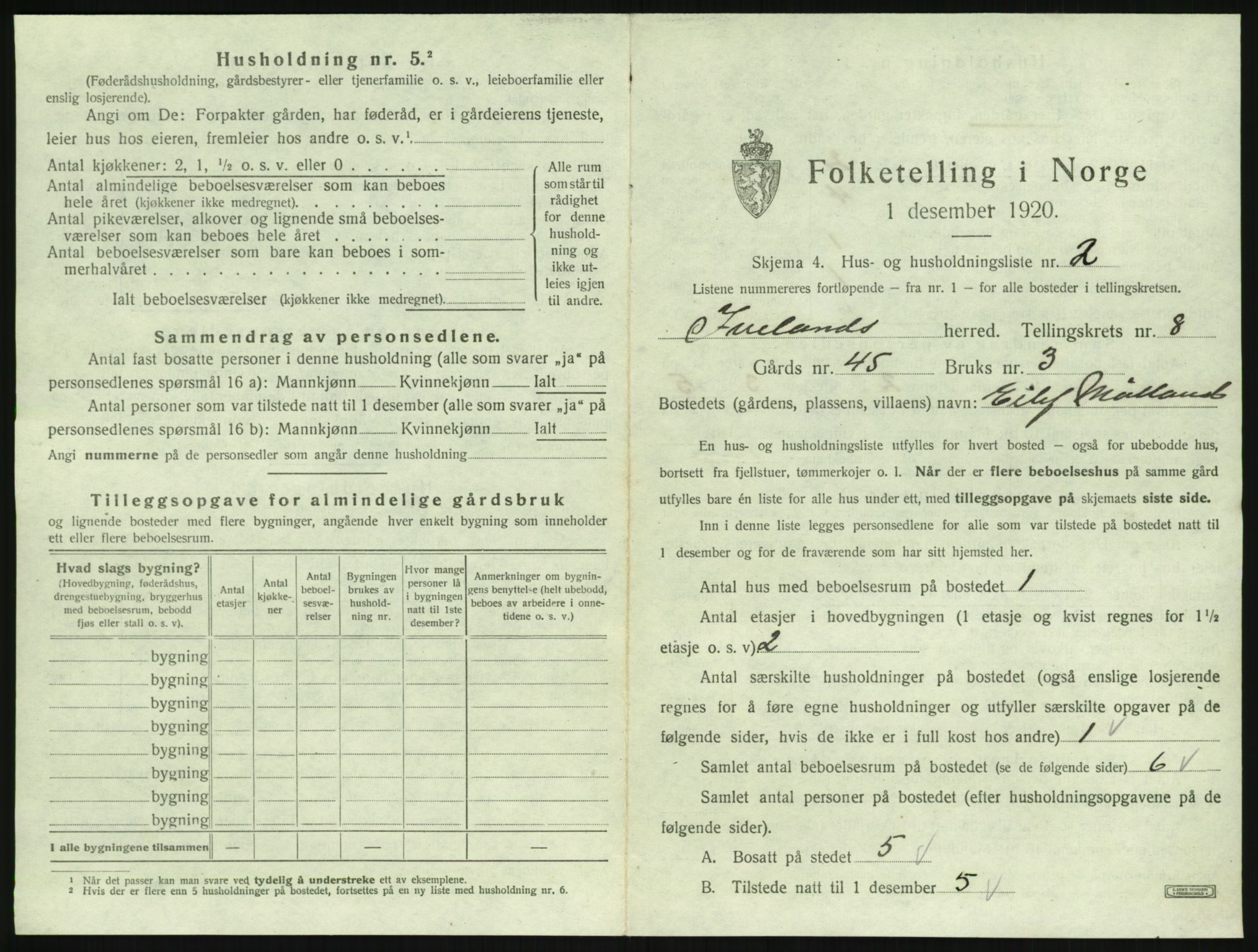 SAK, 1920 census for Iveland, 1920, p. 375