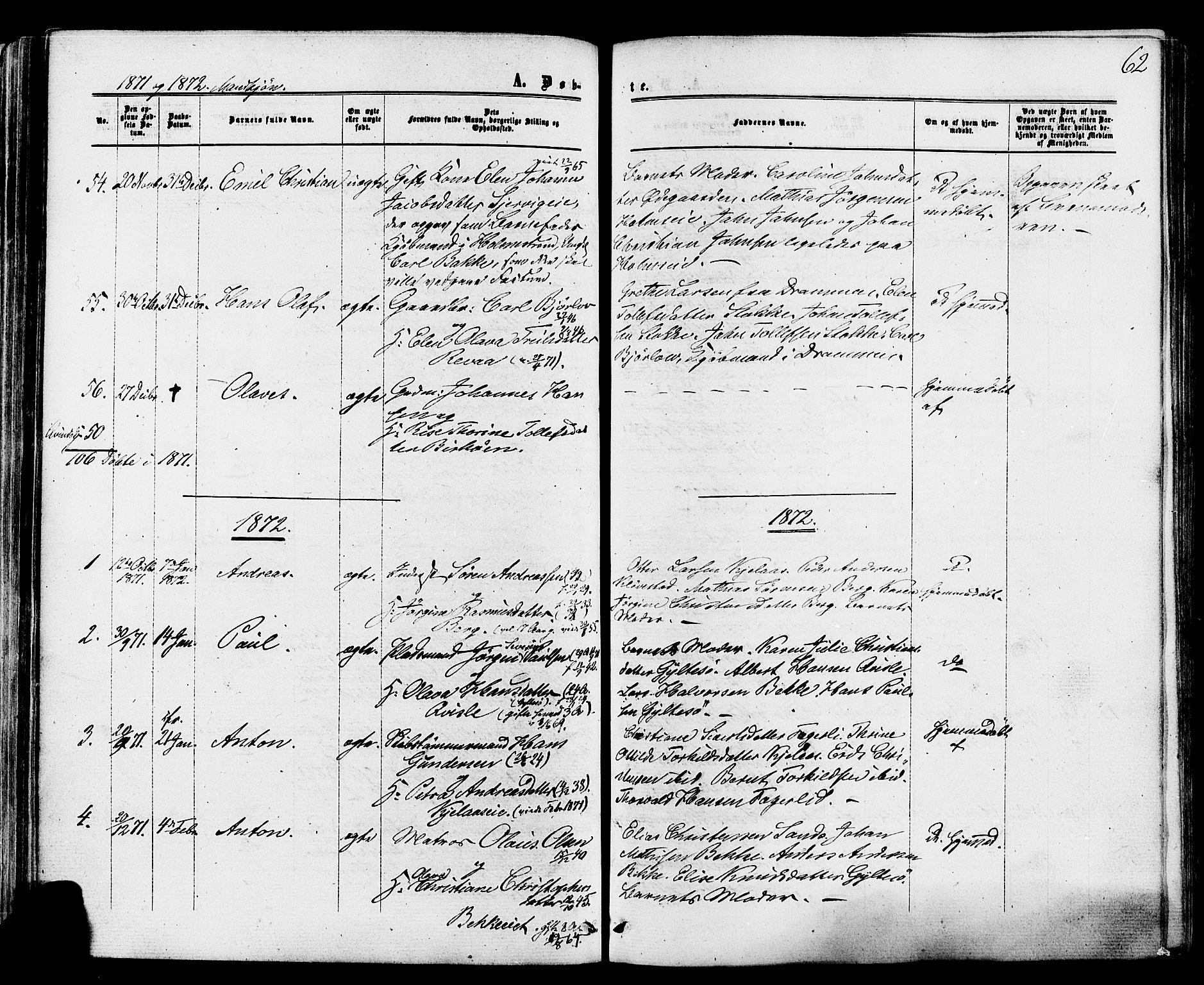 Sande Kirkebøker, SAKO/A-53/F/Fa/L0005: Parish register (official) no. 5, 1865-1877, p. 62