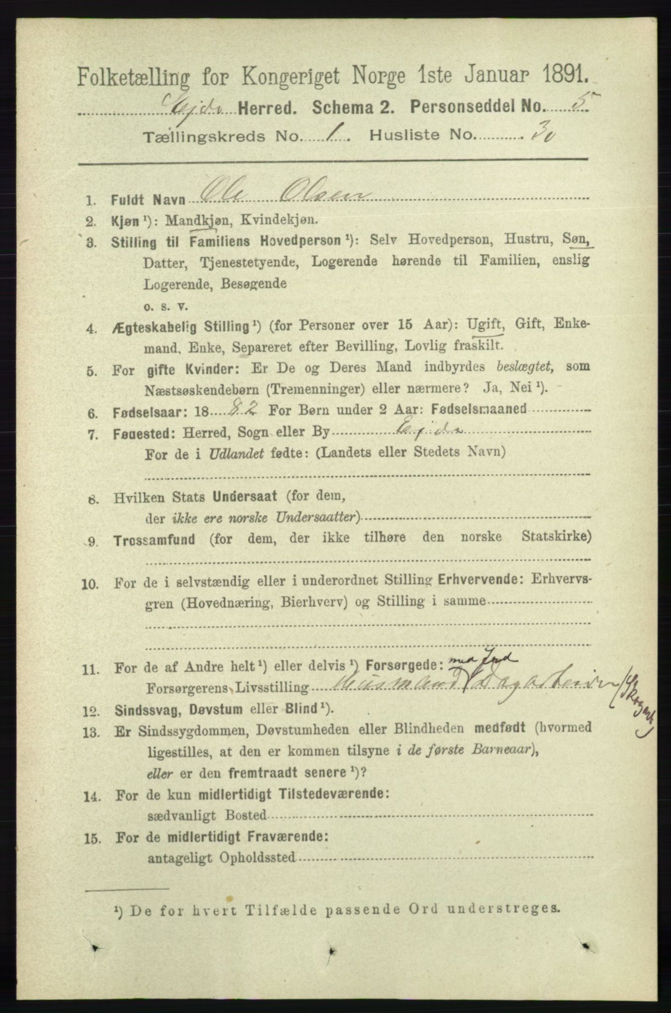 RA, 1891 census for 0925 Eide, 1891, p. 241