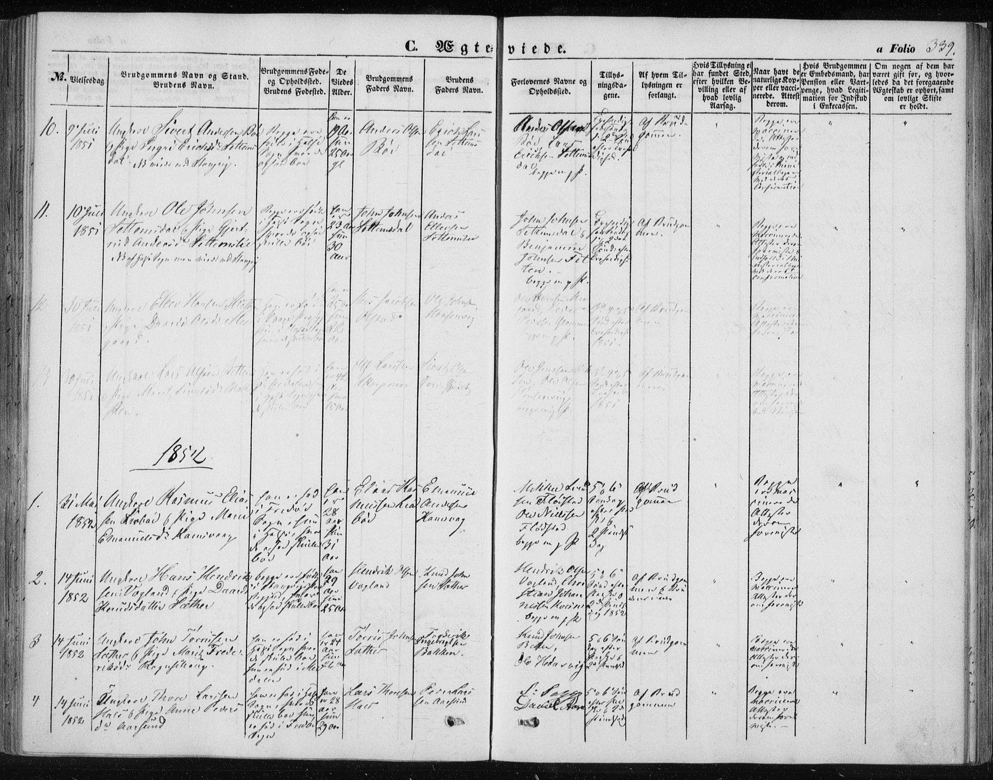 Ministerialprotokoller, klokkerbøker og fødselsregistre - Møre og Romsdal, AV/SAT-A-1454/576/L0883: Parish register (official) no. 576A01, 1849-1865, p. 339