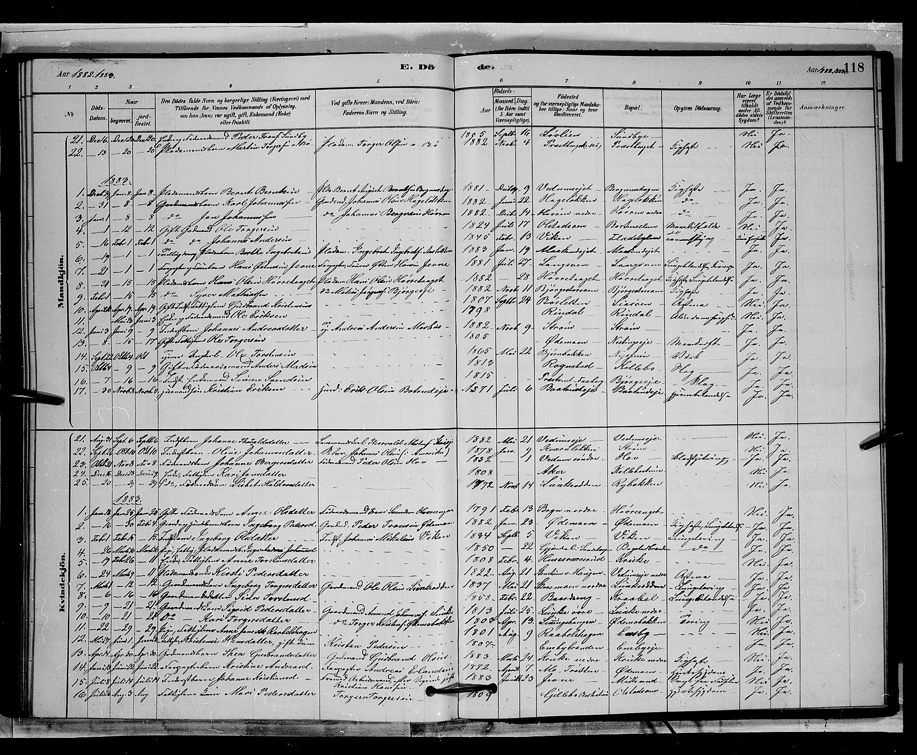 Øyer prestekontor, SAH/PREST-084/H/Ha/Hab/L0002: Parish register (copy) no. 2, 1878-1896, p. 118