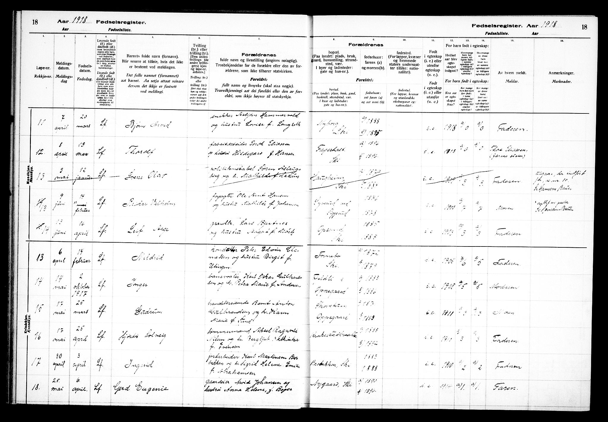 Kråkstad prestekontor Kirkebøker, AV/SAO-A-10125a/J/Jb/L0001: Birth register no. II 1, 1916-1936, p. 18