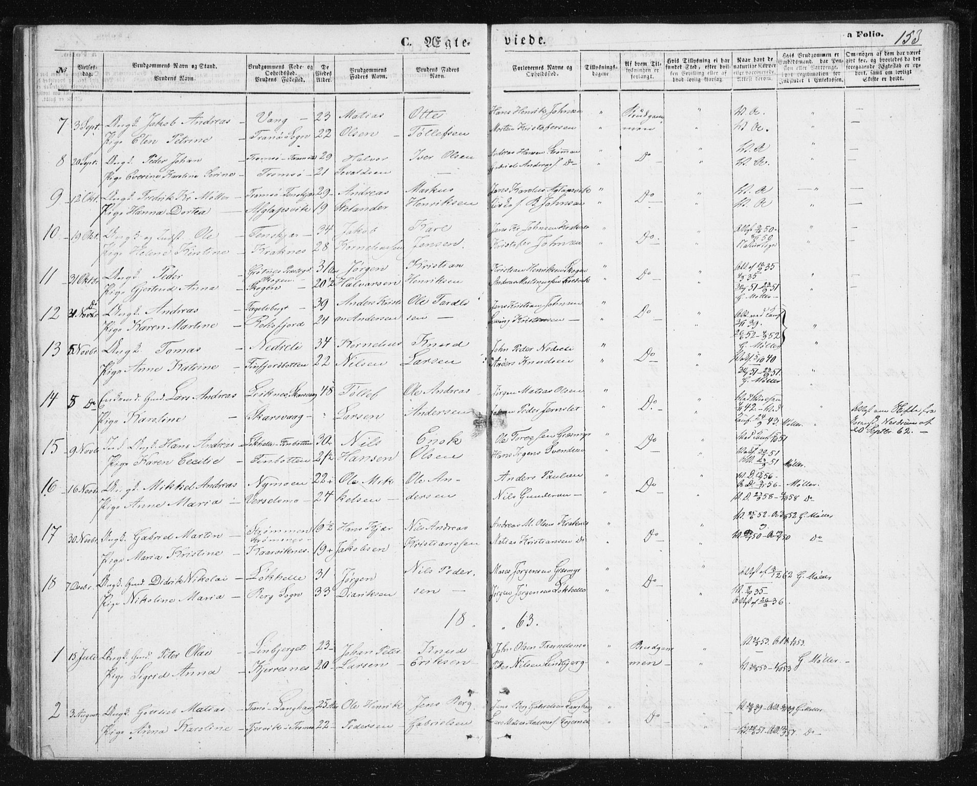 Lenvik sokneprestembete, SATØ/S-1310/H/Ha/Hab/L0004klokker: Parish register (copy) no. 4, 1859-1869, p. 153
