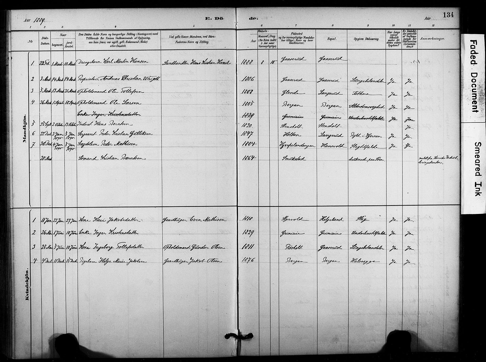 Lardal kirkebøker, AV/SAKO-A-350/F/Fd/L0001: Parish register (official) no. IV 1, 1881-1907, p. 134