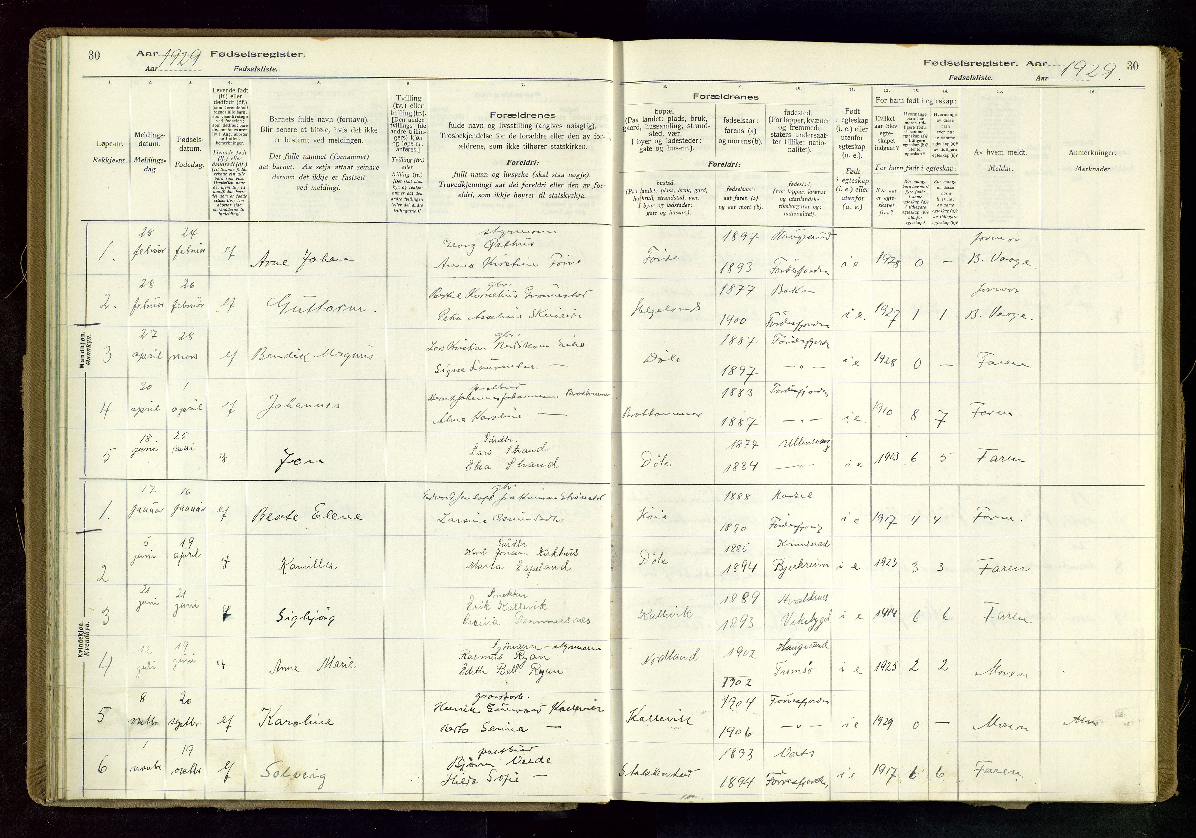 Tysvær sokneprestkontor, SAST/A -101864/I/Id/L0004: Birth register no. 4, 1916-1979, p. 30