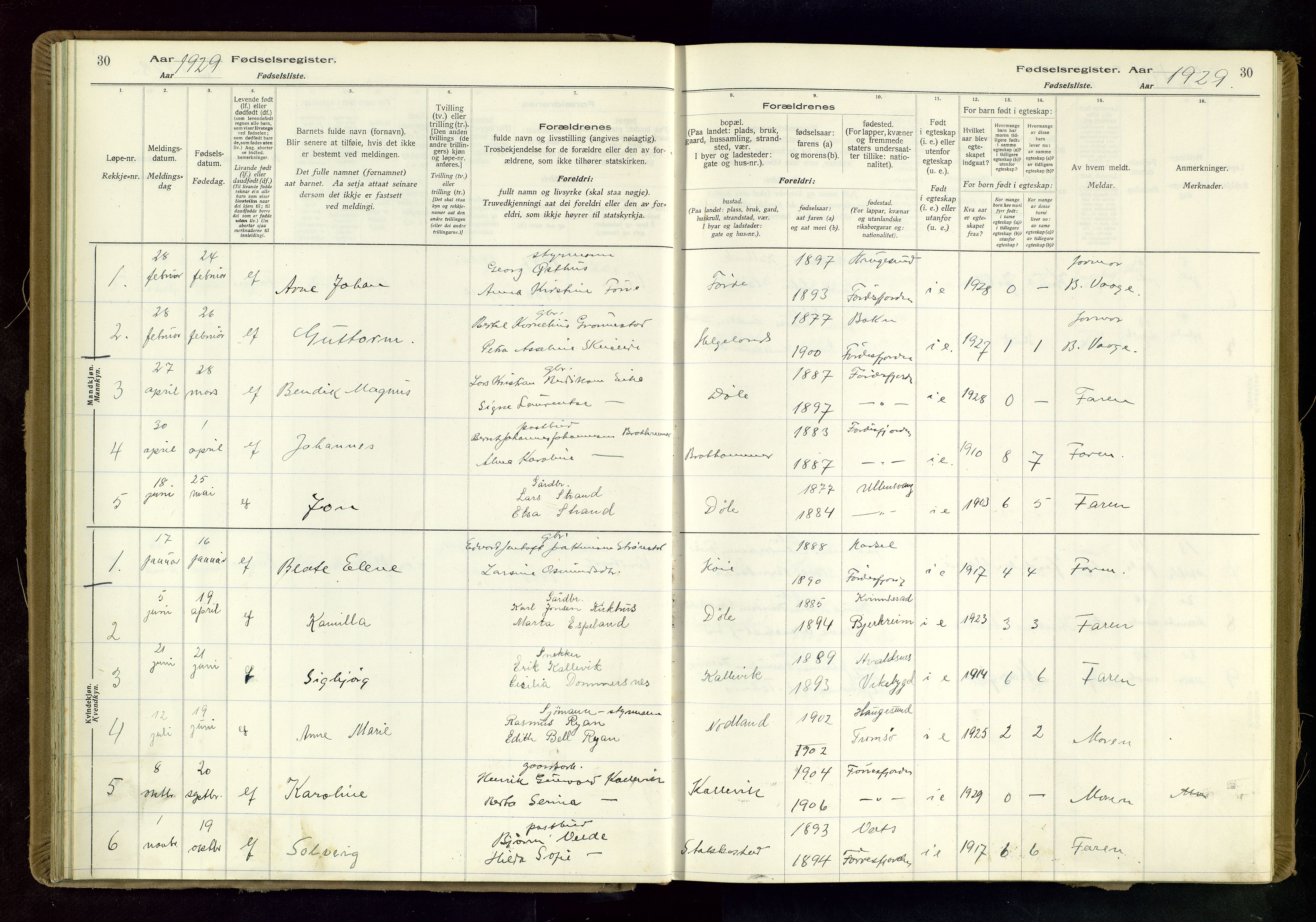 Tysvær sokneprestkontor, AV/SAST-A -101864/I/Id/L0004: Birth register no. 4, 1916-1979, p. 30