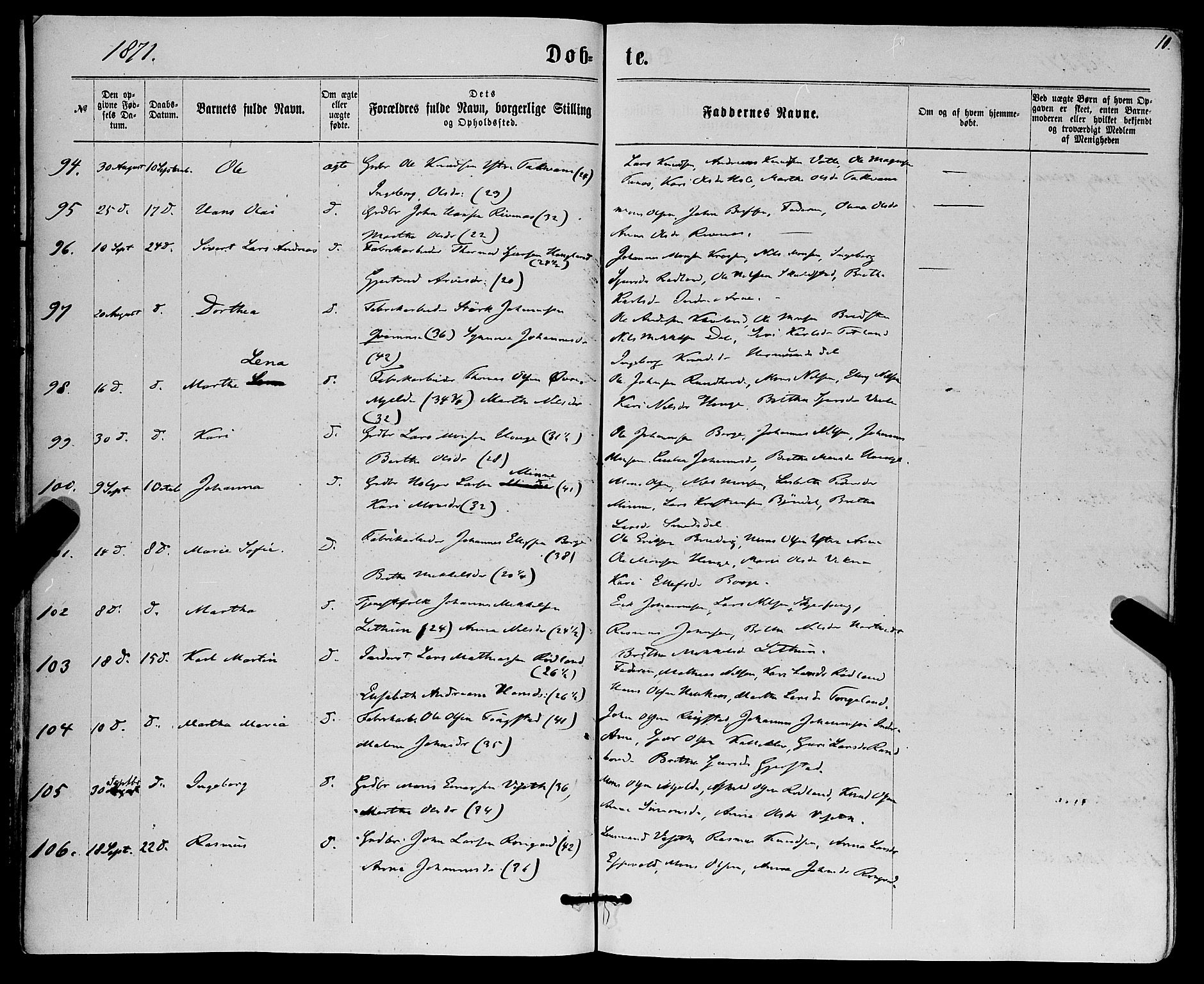 Haus sokneprestembete, AV/SAB-A-75601/H/Haa: Parish register (official) no. A 18, 1871-1877, p. 10