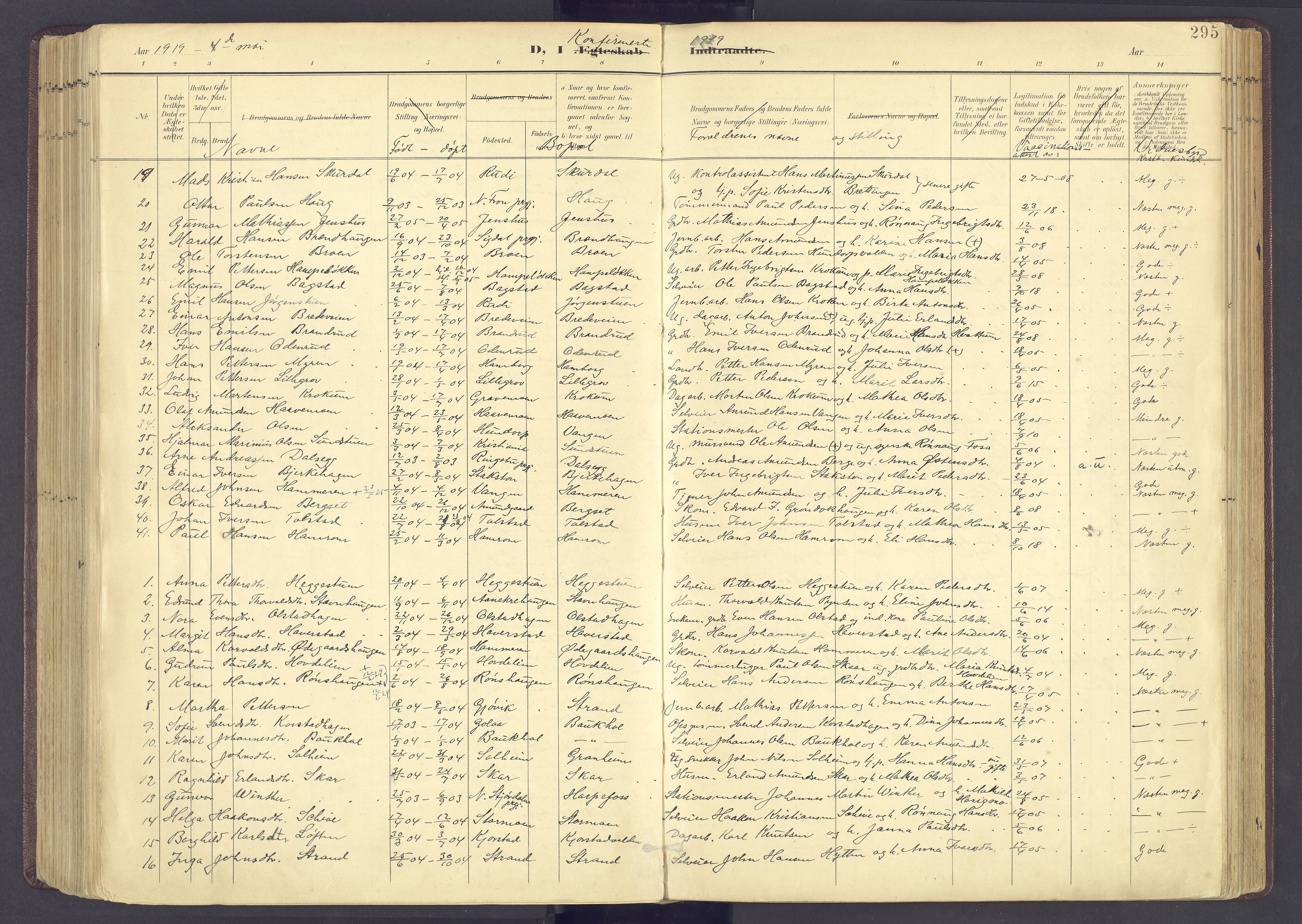 Sør-Fron prestekontor, AV/SAH-PREST-010/H/Ha/Haa/L0004: Parish register (official) no. 4, 1898-1919, p. 295