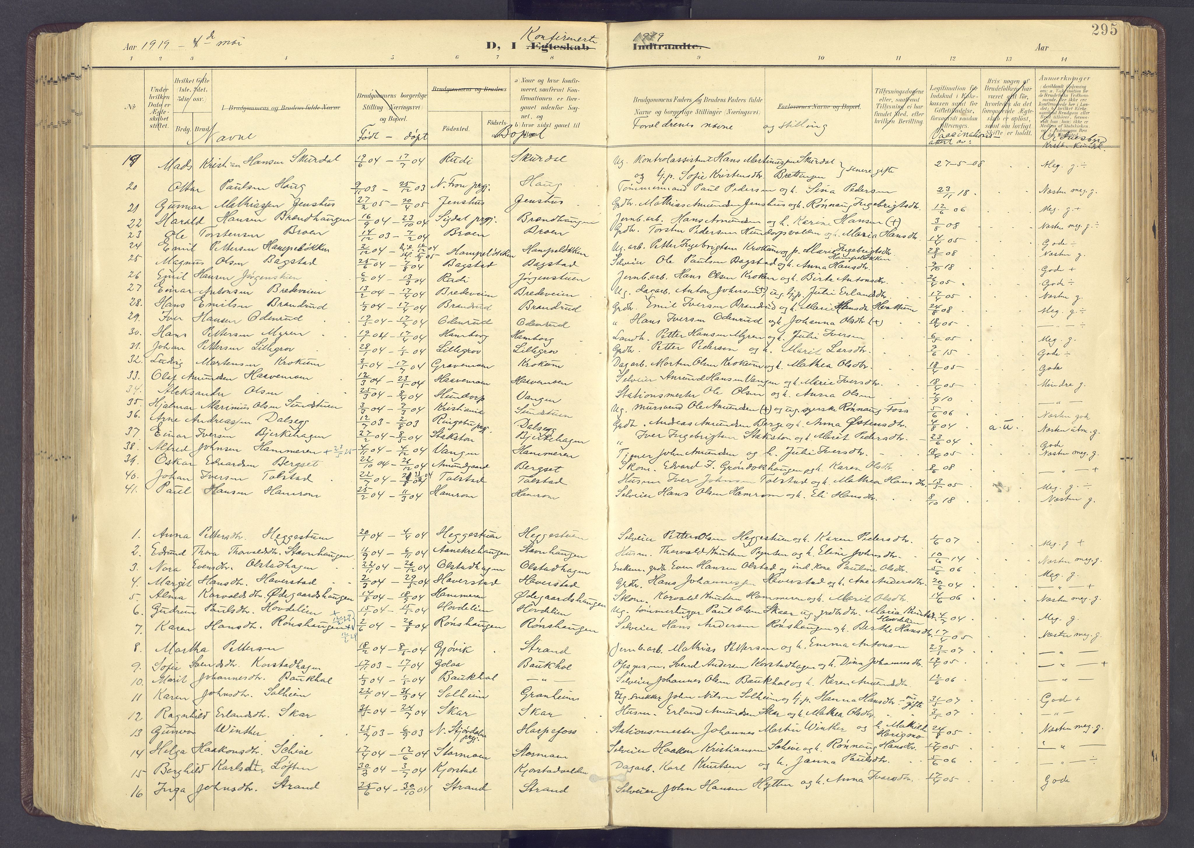 Sør-Fron prestekontor, SAH/PREST-010/H/Ha/Haa/L0004: Parish register (official) no. 4, 1898-1919, p. 295