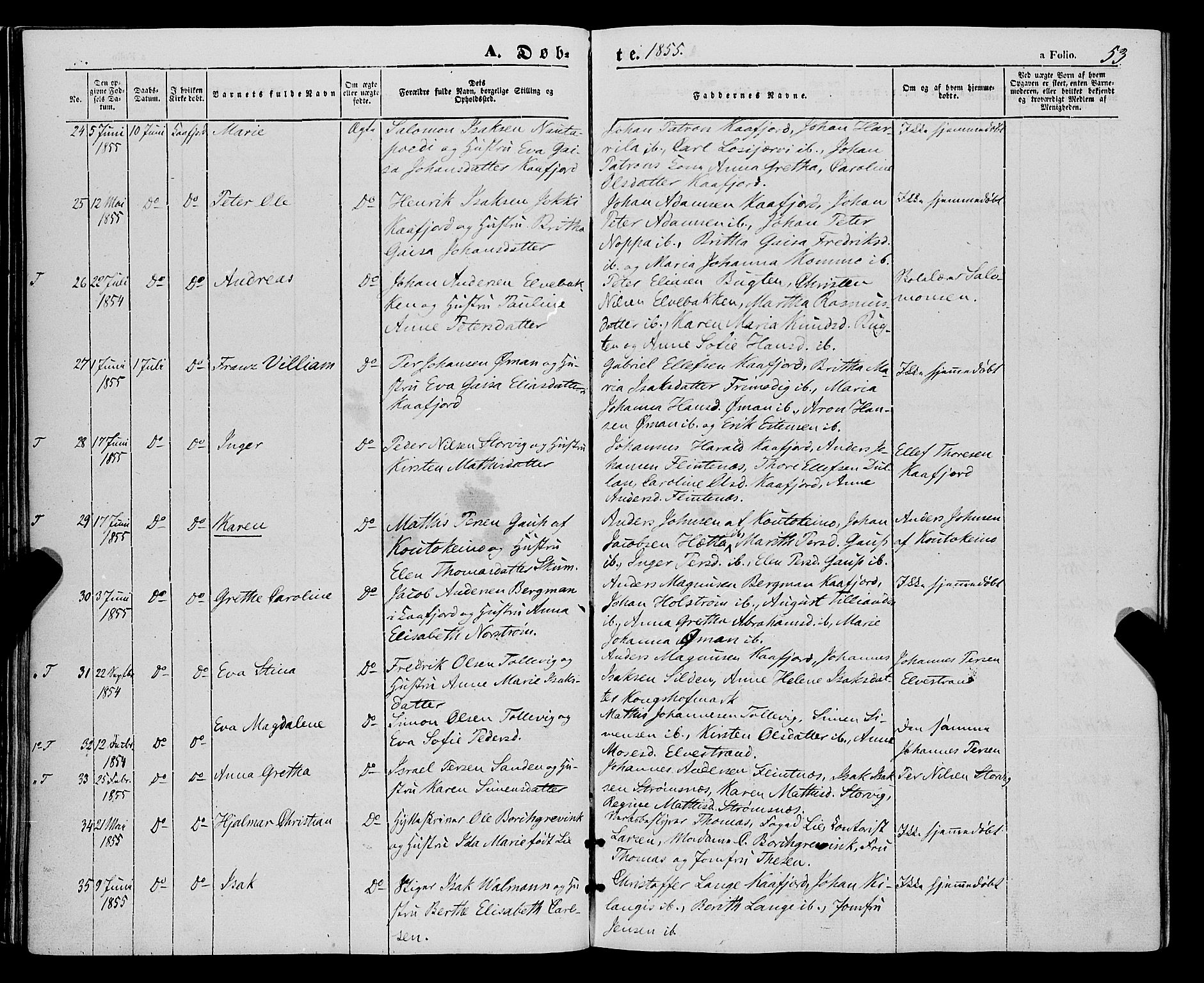 Talvik sokneprestkontor, SATØ/S-1337/H/Ha/L0016kirke: Parish register (official) no. 16, 1847-1857, p. 53