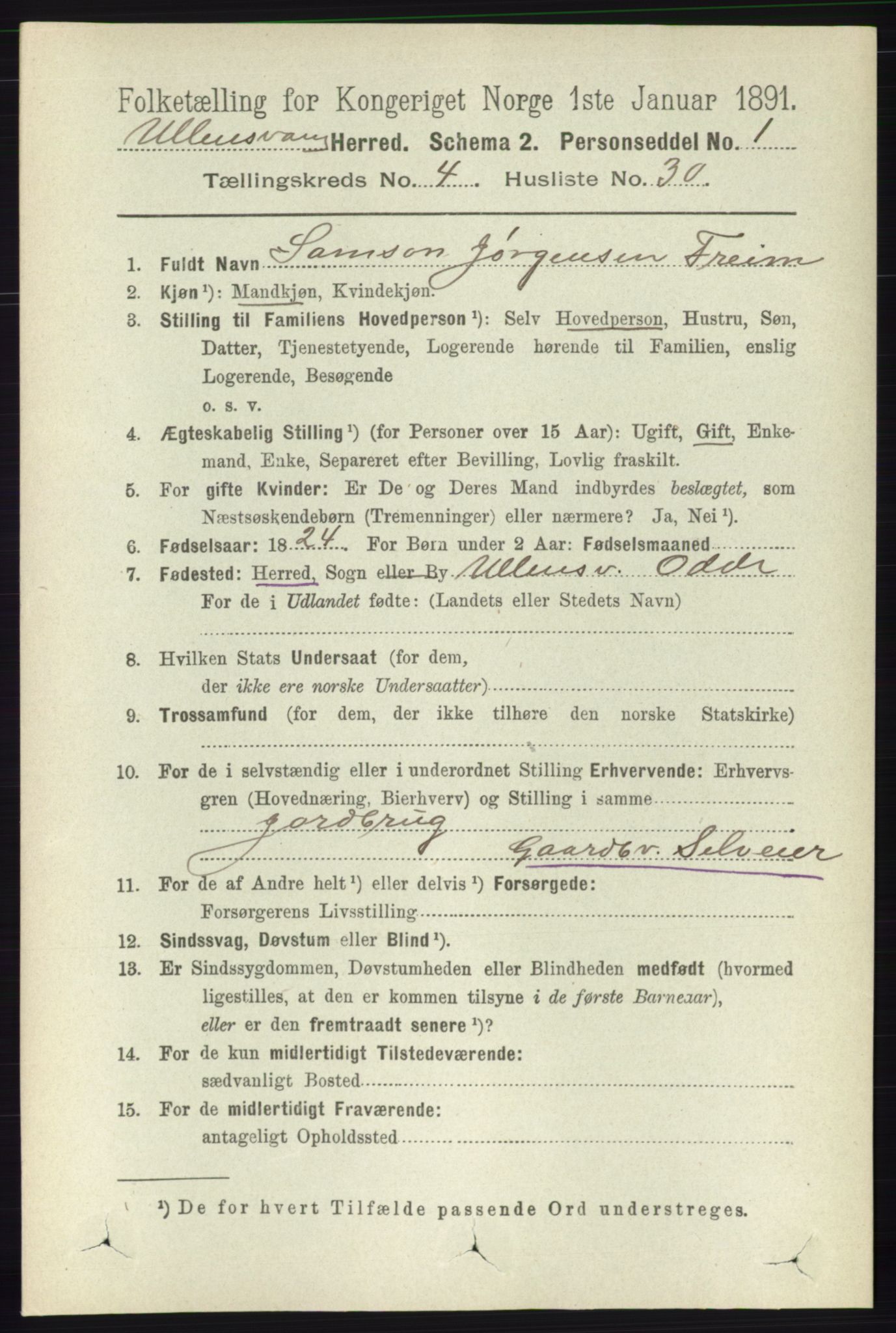 RA, 1891 census for 1230 Ullensvang, 1891, p. 1118