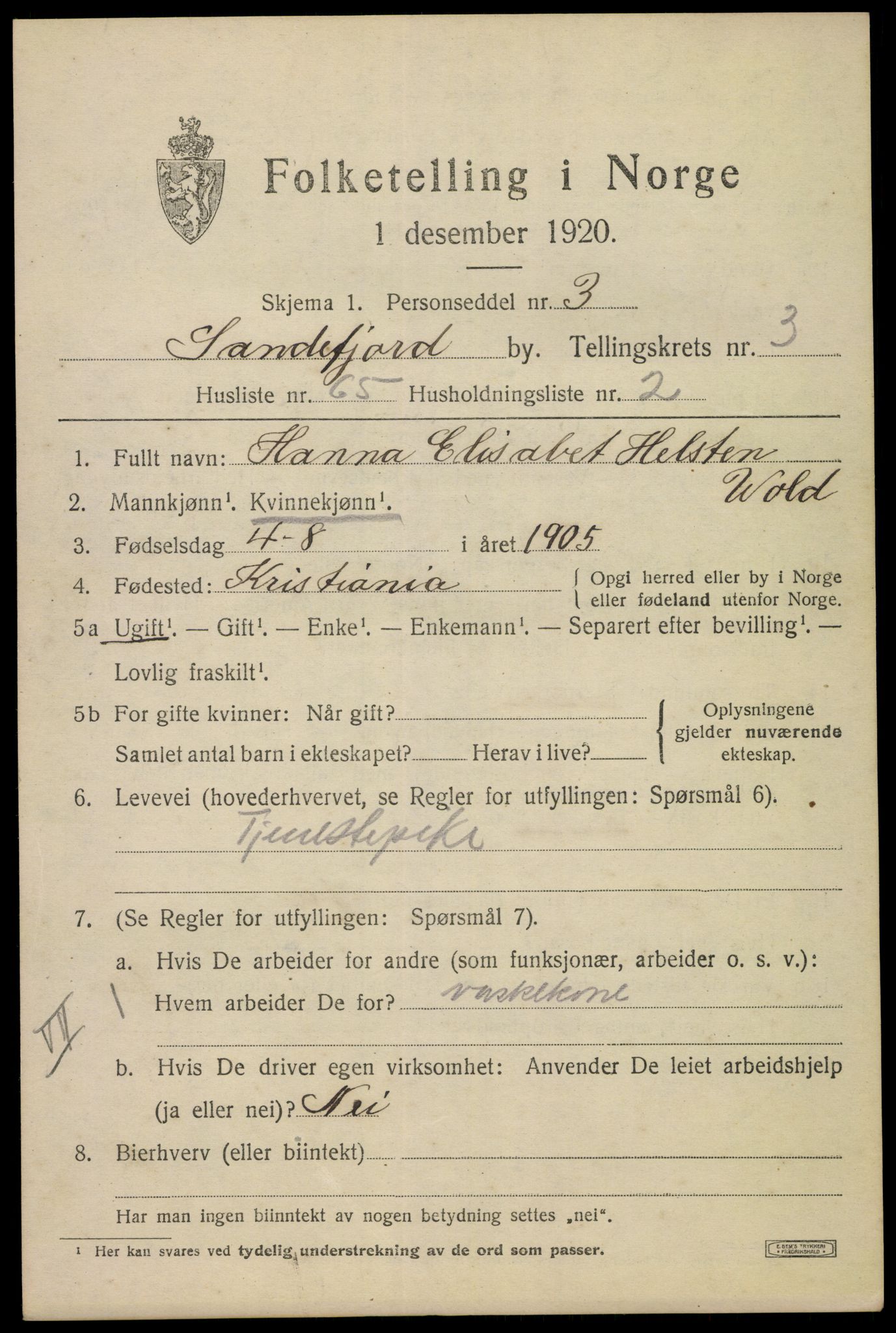 SAKO, 1920 census for Sandefjord, 1920, p. 7386