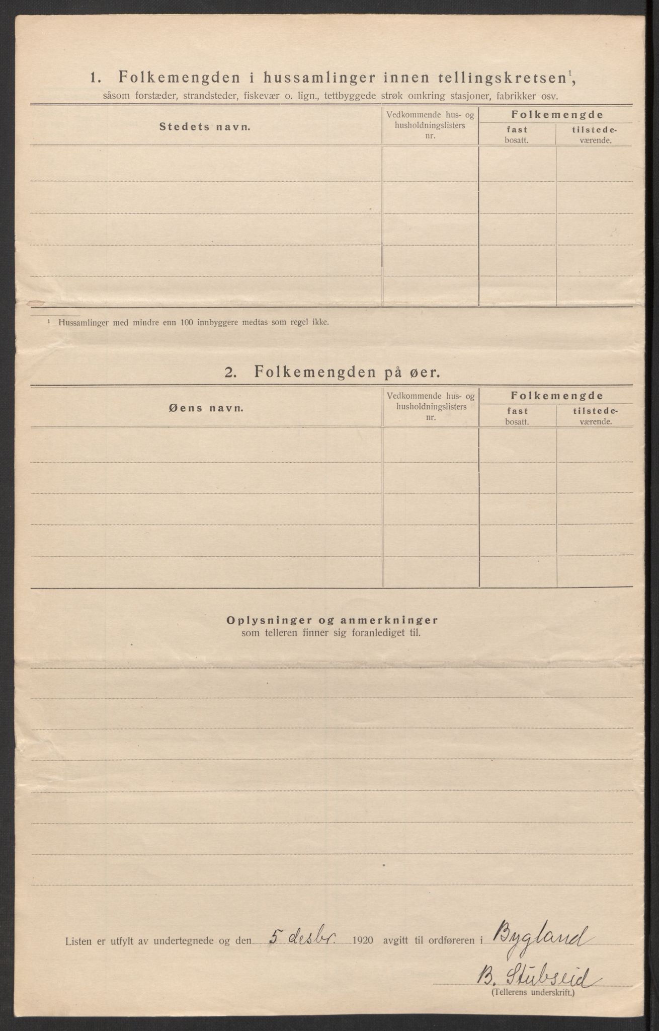 SAK, 1920 census for Bygland, 1920, p. 23