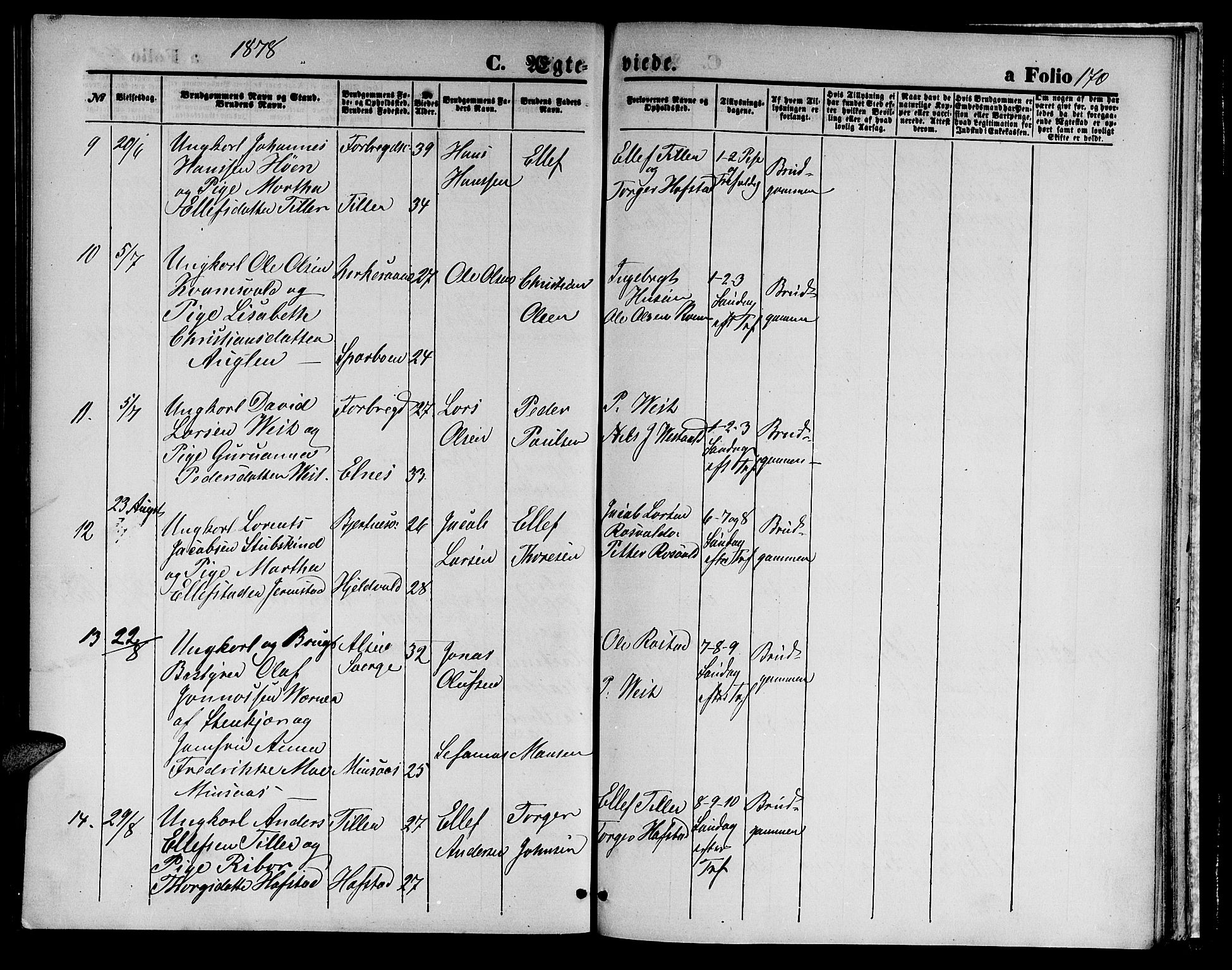 Ministerialprotokoller, klokkerbøker og fødselsregistre - Nord-Trøndelag, AV/SAT-A-1458/723/L0255: Parish register (copy) no. 723C03, 1869-1879, p. 170