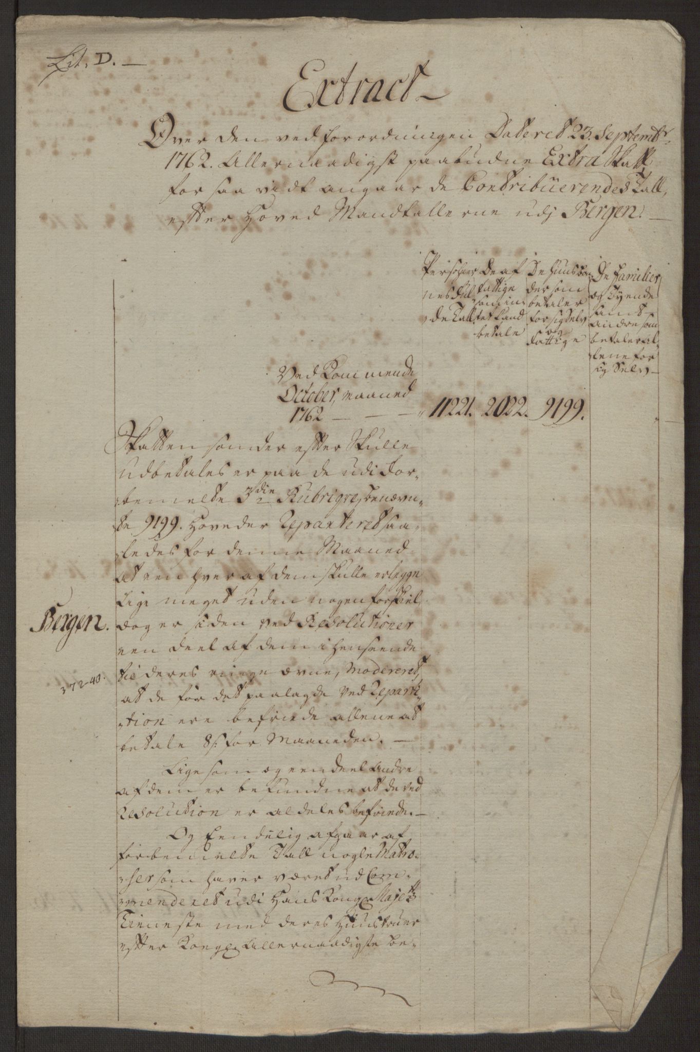 Rentekammeret inntil 1814, Reviderte regnskaper, Byregnskaper, AV/RA-EA-4066/R/Rp/L0366/0001: [P20] Kontribusjonsregnskap / Ekstraskatt, 1763, p. 23