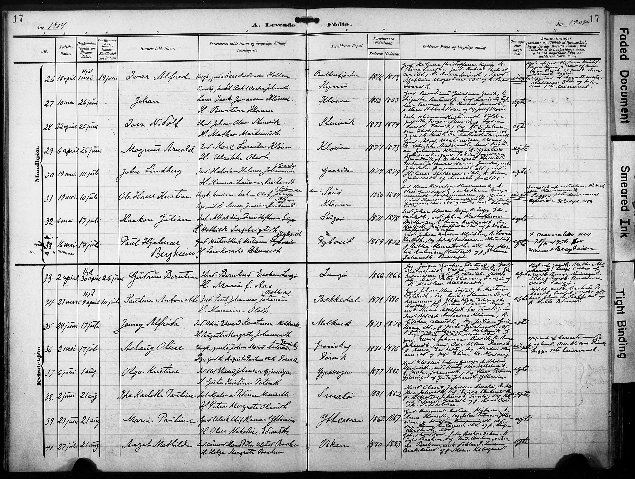 Ministerialprotokoller, klokkerbøker og fødselsregistre - Sør-Trøndelag, SAT/A-1456/640/L0580: Parish register (official) no. 640A05, 1902-1910, p. 17