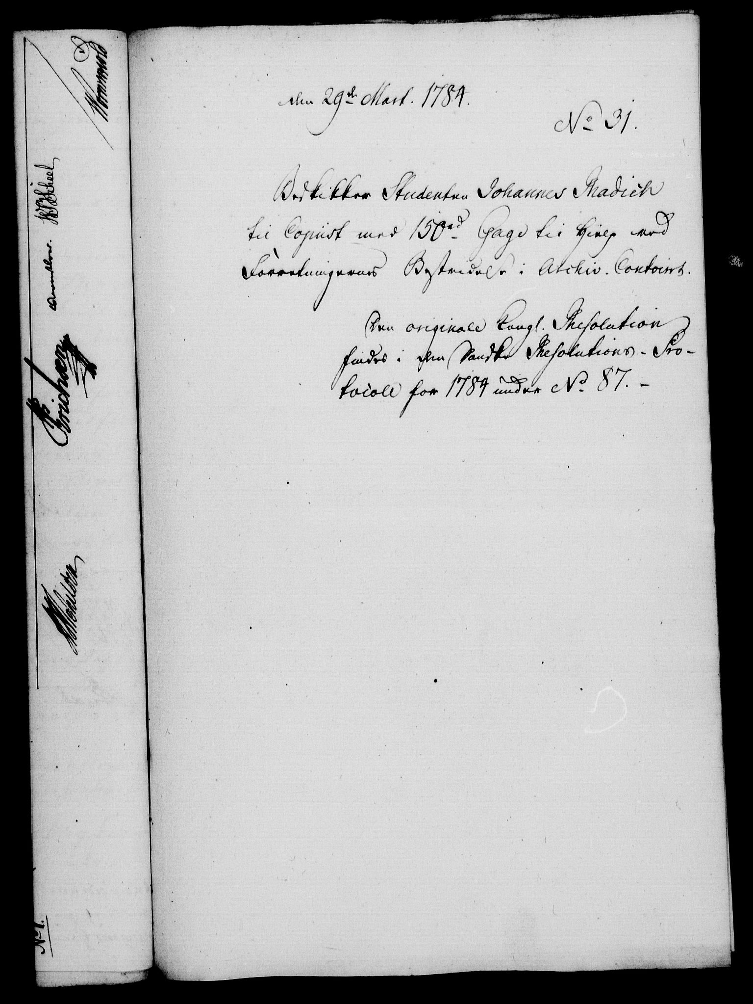 Rentekammeret, Kammerkanselliet, RA/EA-3111/G/Gf/Gfa/L0066: Norsk relasjons- og resolusjonsprotokoll (merket RK 52.66), 1784, p. 271