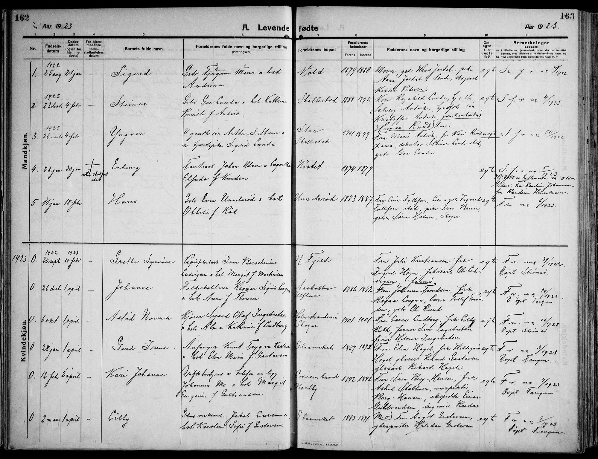 Skoger kirkebøker, SAKO/A-59/F/Fa/L0007: Parish register (official) no. I 7, 1911-1936, p. 162-163