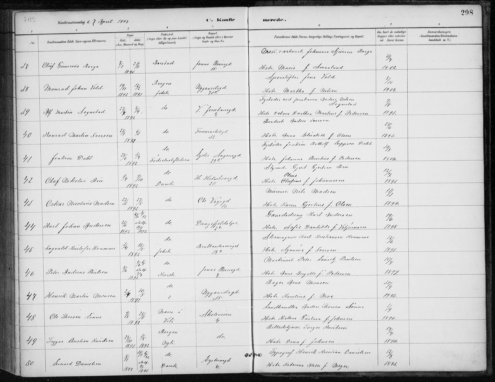 Johanneskirken sokneprestembete, AV/SAB-A-76001/H/Haa/L0008: Parish register (official) no. C 1, 1885-1907, p. 298