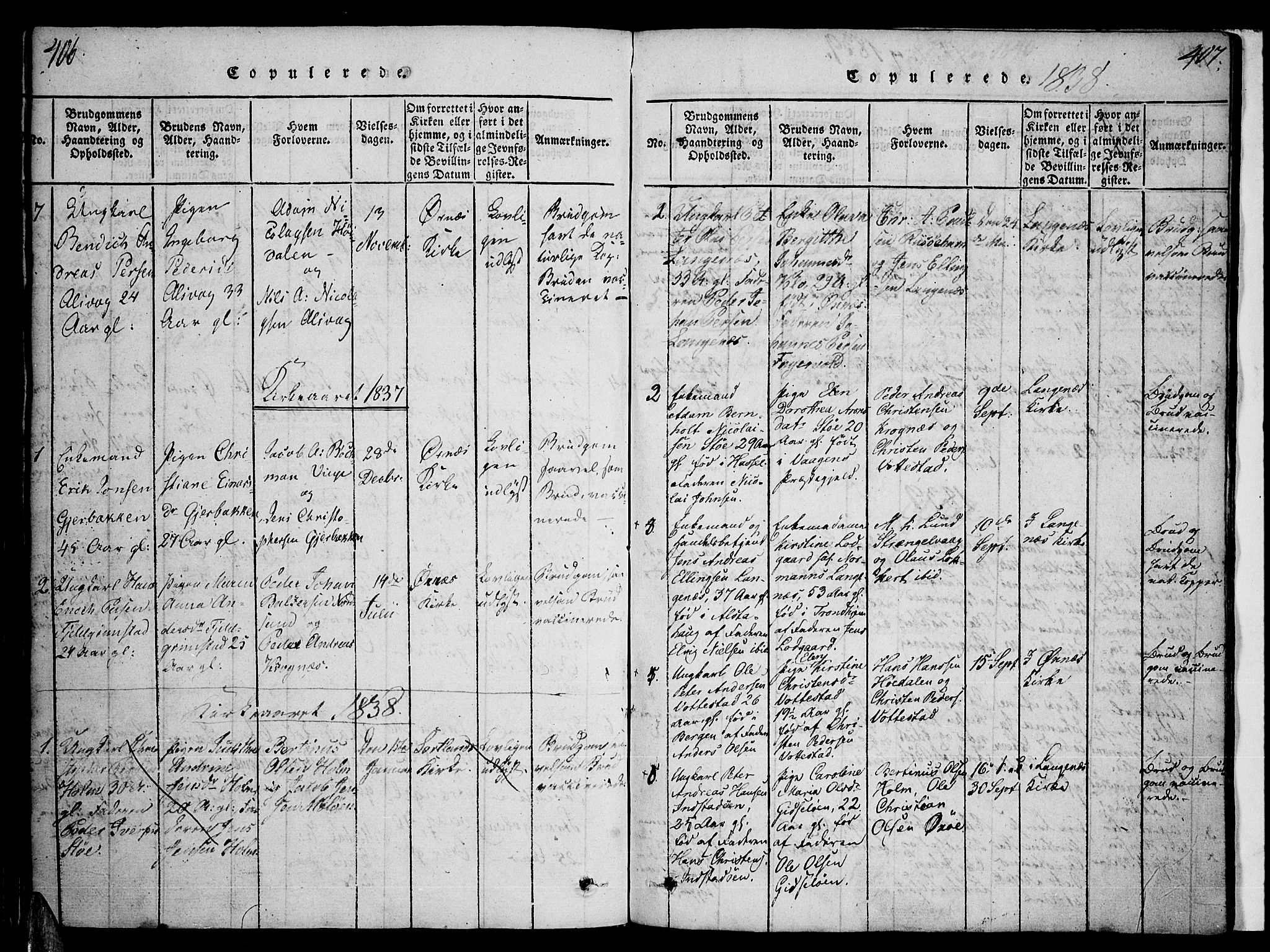 Ministerialprotokoller, klokkerbøker og fødselsregistre - Nordland, SAT/A-1459/893/L1331: Parish register (official) no. 893A04, 1820-1840, p. 406-407