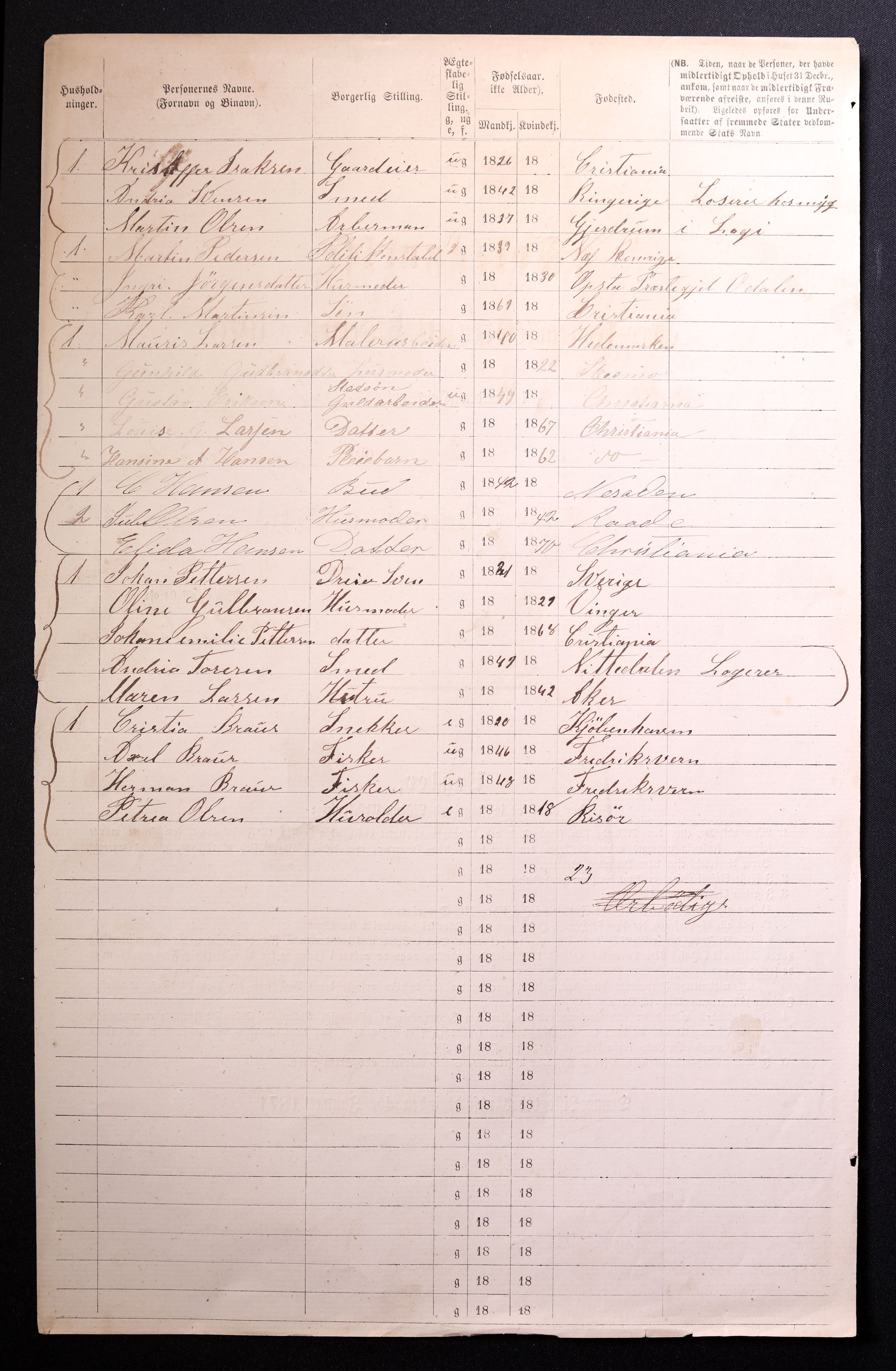 RA, 1870 census for 0301 Kristiania, 1870, p. 1327