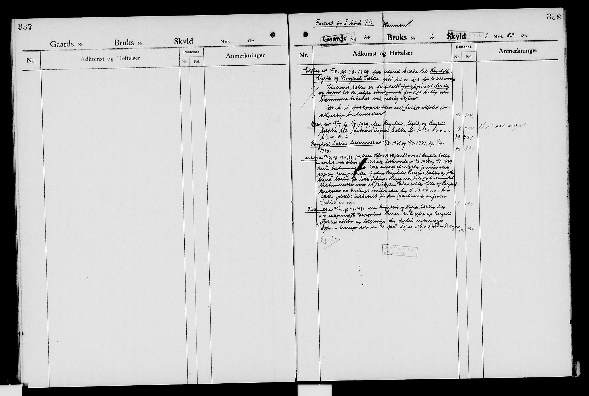 Nord-Hedmark sorenskriveri, SAH/TING-012/H/Ha/Had/Hade/L0007: Mortgage register no. 4.7, 1924-1940, p. 337-338