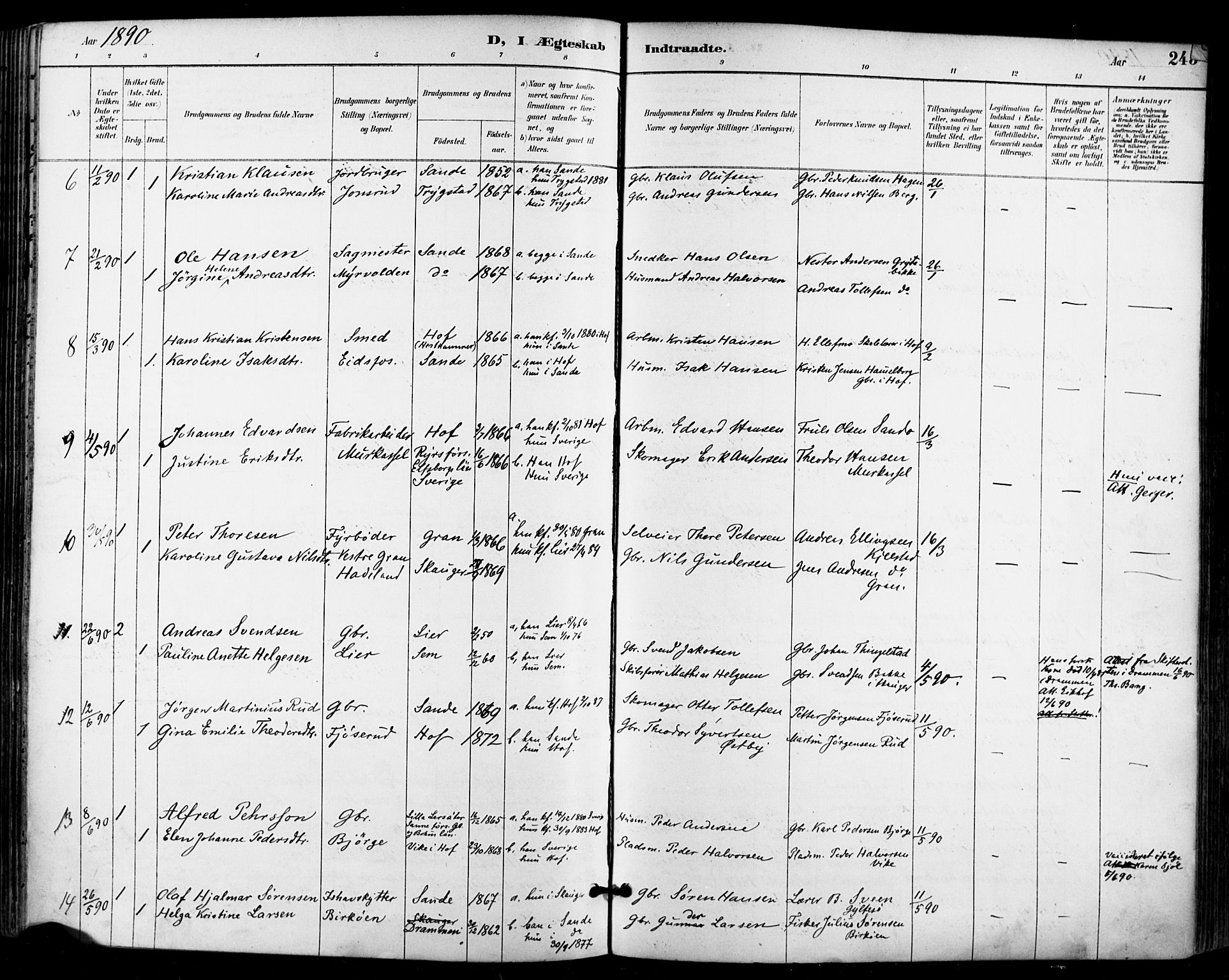 Sande Kirkebøker, AV/SAKO-A-53/F/Fa/L0007: Parish register (official) no. 7, 1888-1903, p. 245