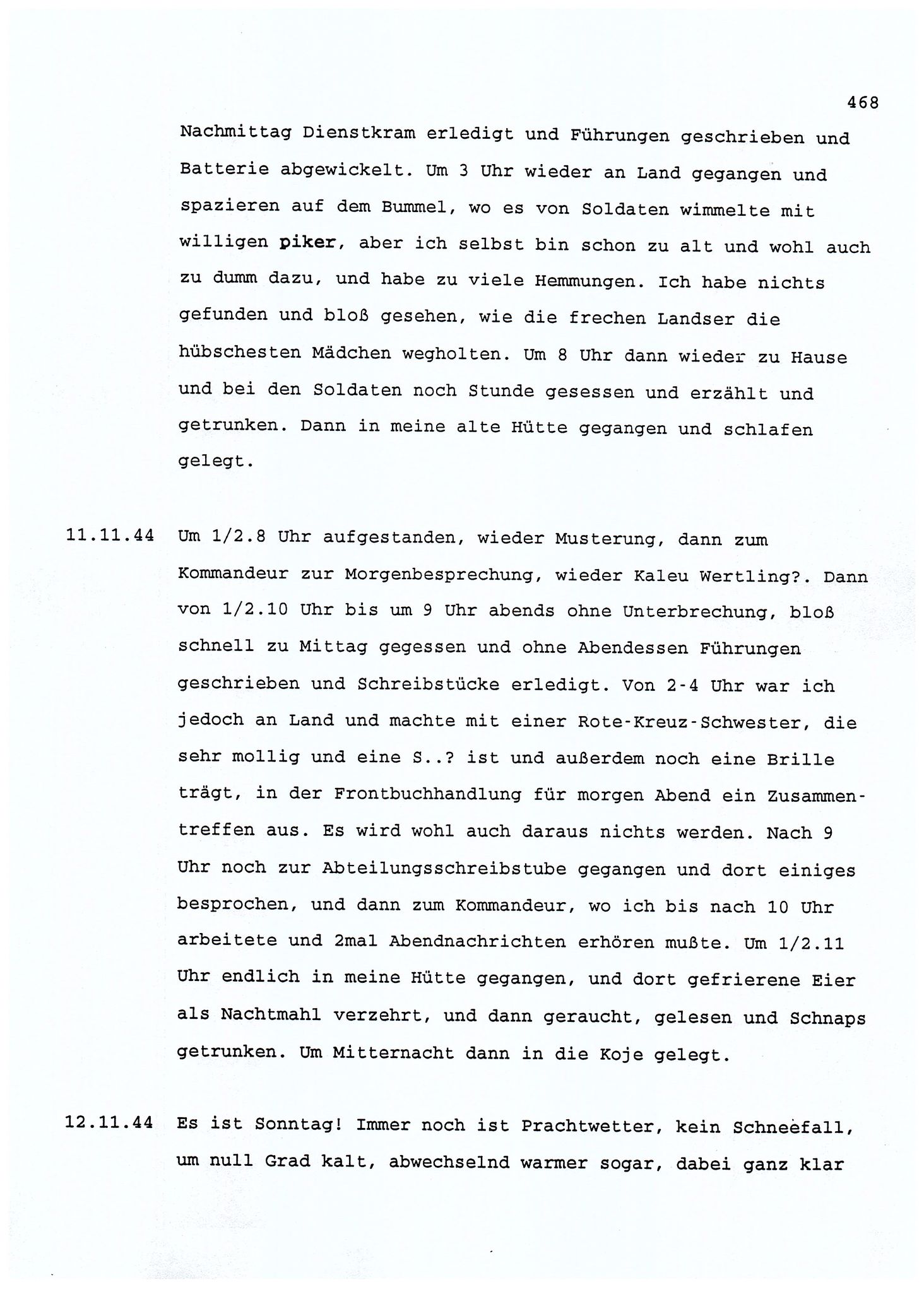 Dagbokopptegnelser av en tysk marineoffiser stasjonert i Norge , FMFB/A-1160/F/L0001: Dagbokopptegnelser av en tysk marineoffiser stasjonert i Norge, 1941-1944, p. 468