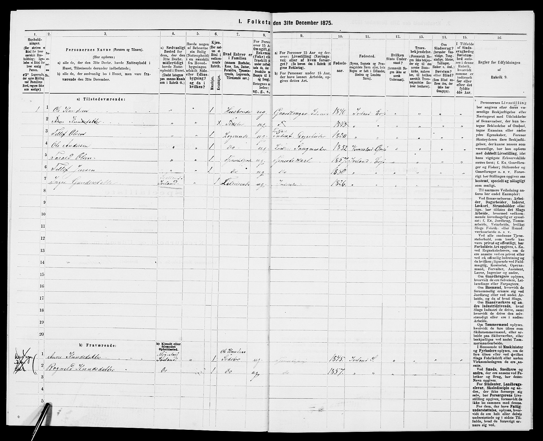 SAK, 1875 census for 0934P Evje, 1875, p. 844