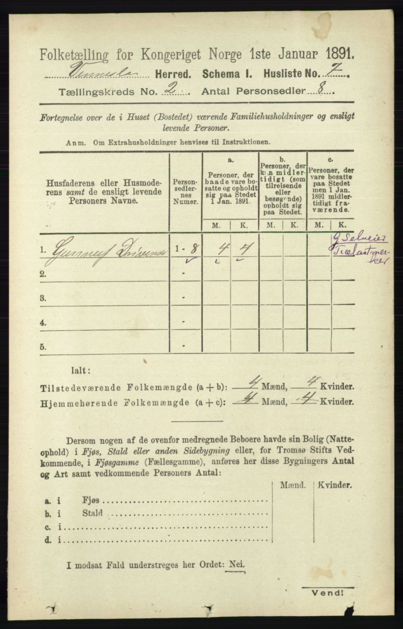 RA, 1891 census for 1014 Vennesla, 1891, p. 374