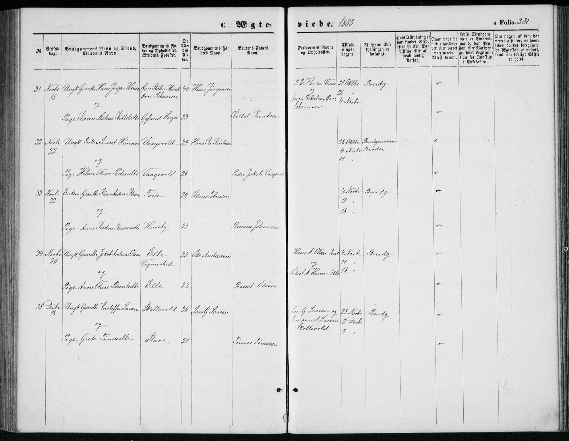 Lista sokneprestkontor, AV/SAK-1111-0027/F/Fb/L0004: Parish register (copy) no. B 4, 1877-1891, p. 381