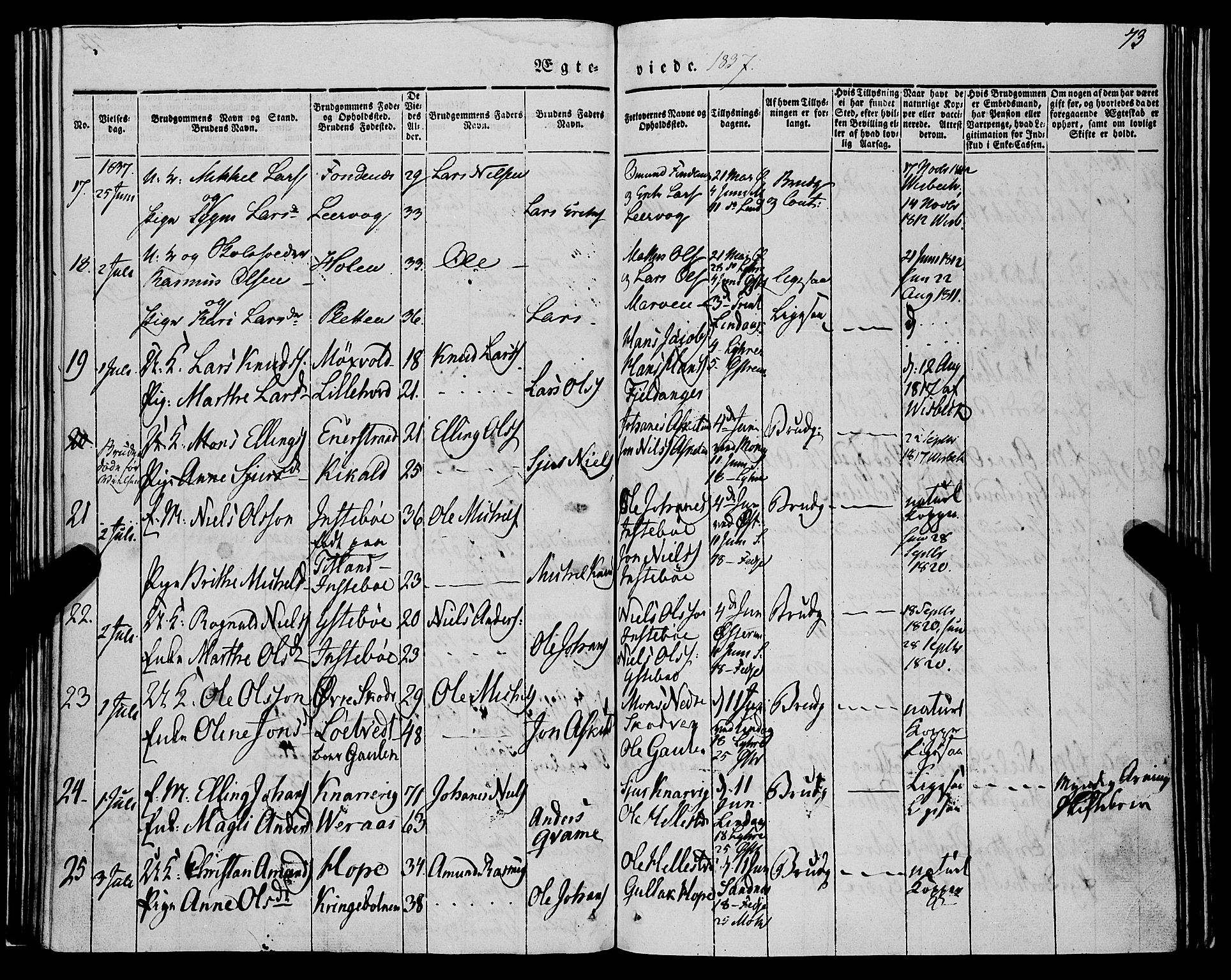 Lindås Sokneprestembete, SAB/A-76701/H/Haa: Parish register (official) no. A 12, 1836-1848, p. 73
