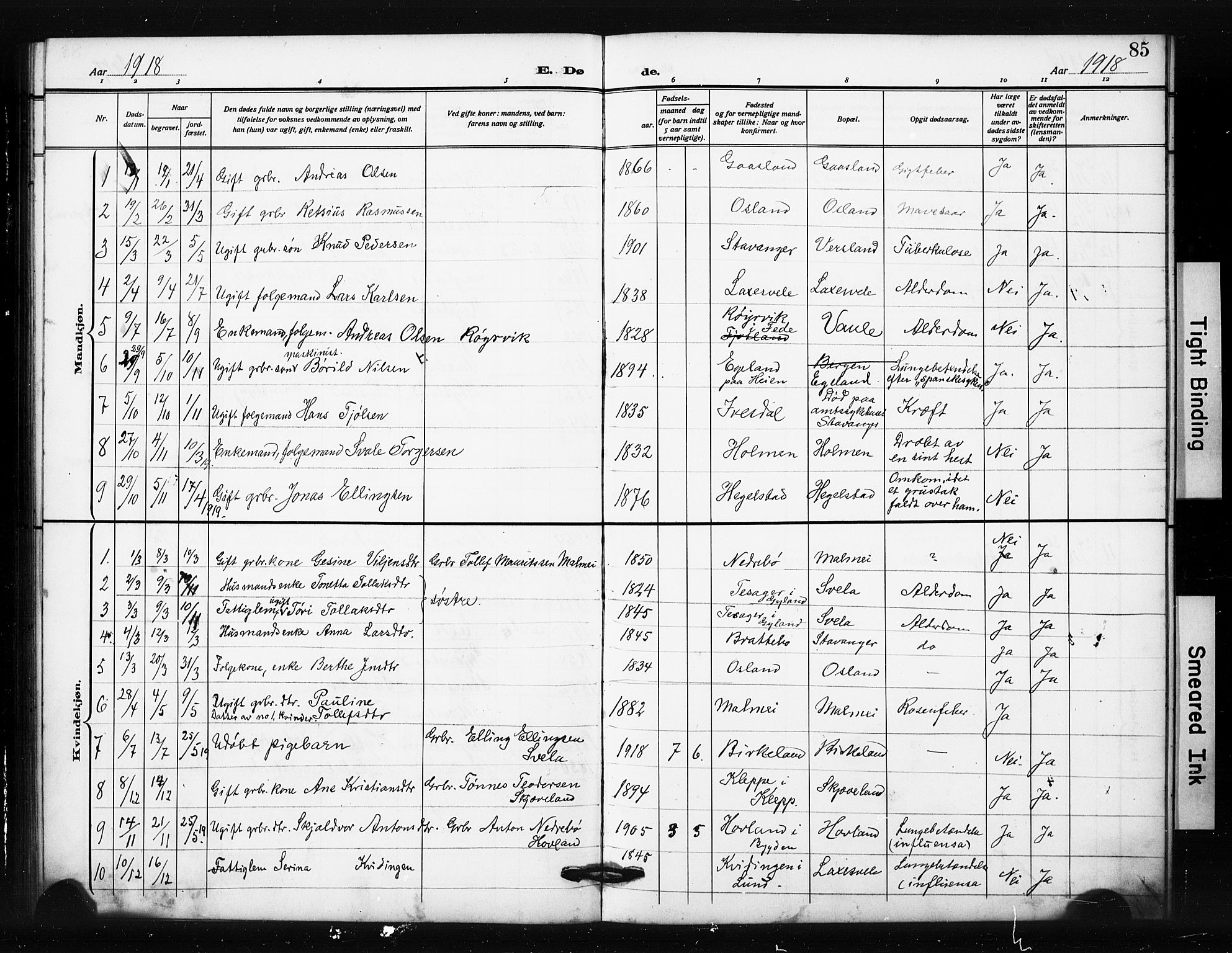 Helleland sokneprestkontor, SAST/A-101810: Parish register (copy) no. B 6, 1909-1923, p. 85