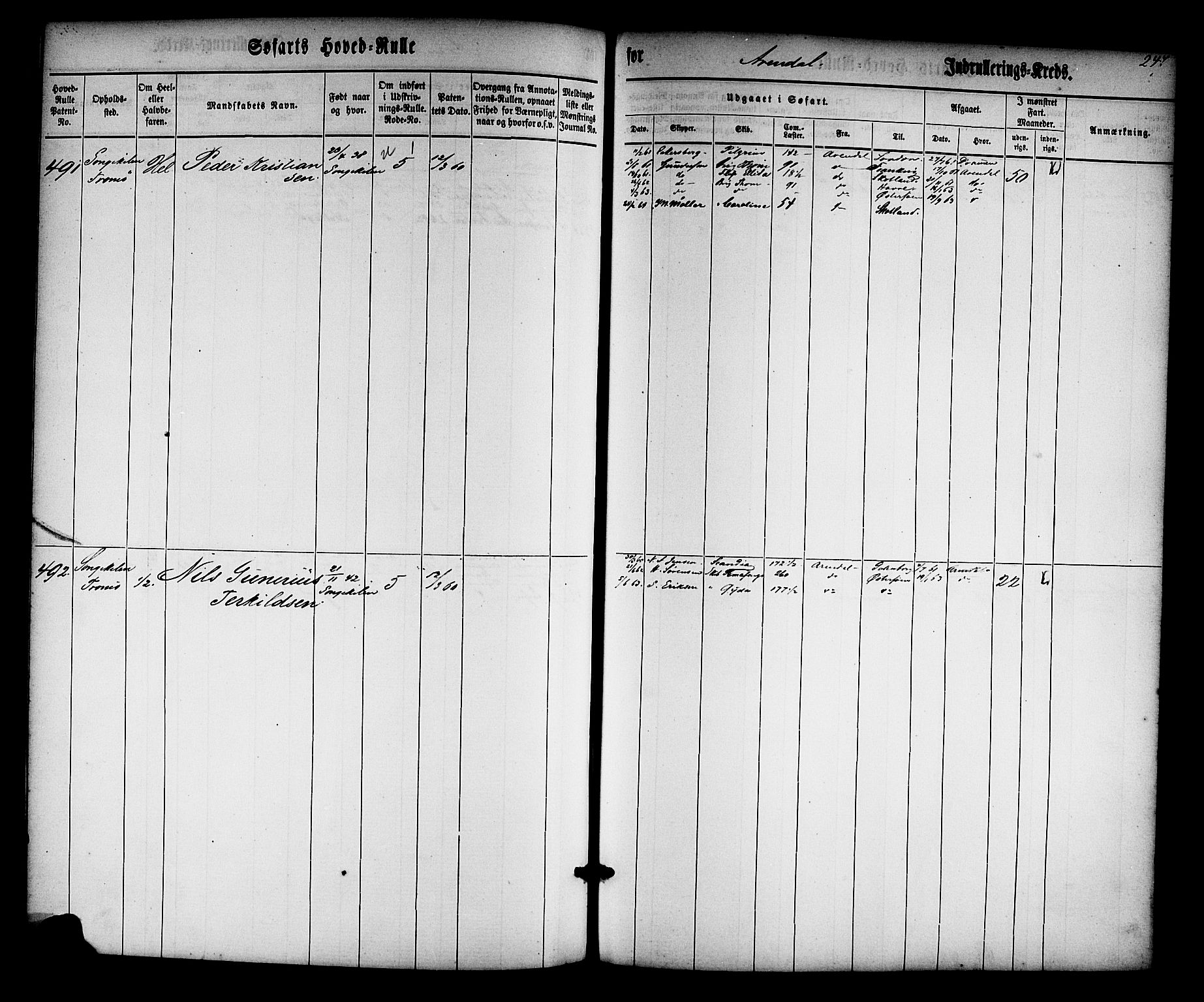 Arendal mønstringskrets, SAK/2031-0012/F/Fb/L0008: Hovedrulle nr 1-766, S-6, 1860-1865, p. 253