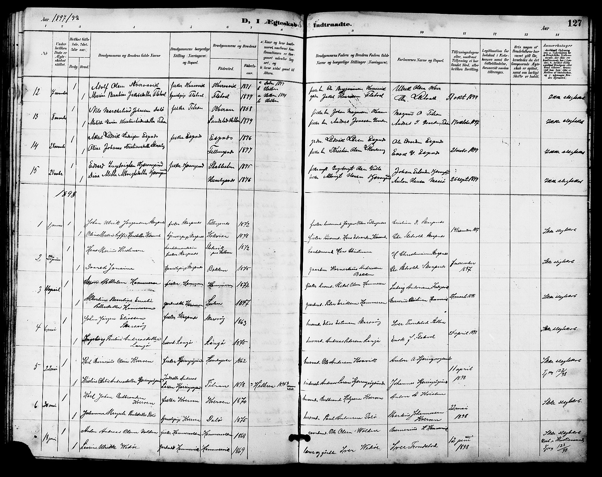 Ministerialprotokoller, klokkerbøker og fødselsregistre - Sør-Trøndelag, SAT/A-1456/641/L0598: Parish register (copy) no. 641C02, 1893-1910, p. 127