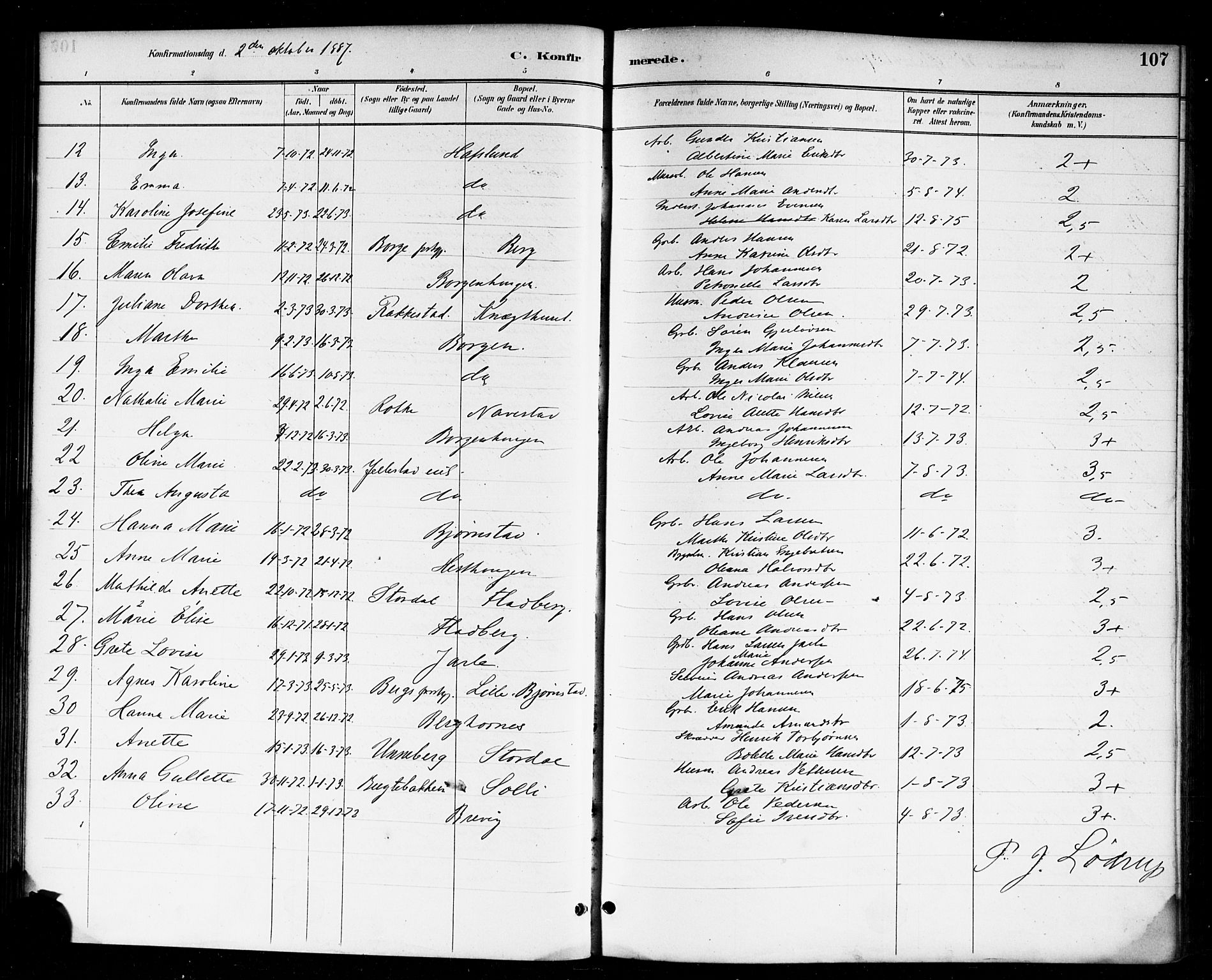 Skjeberg prestekontor Kirkebøker, AV/SAO-A-10923/F/Fa/L0009: Parish register (official) no. I 9, 1886-1897, p. 107