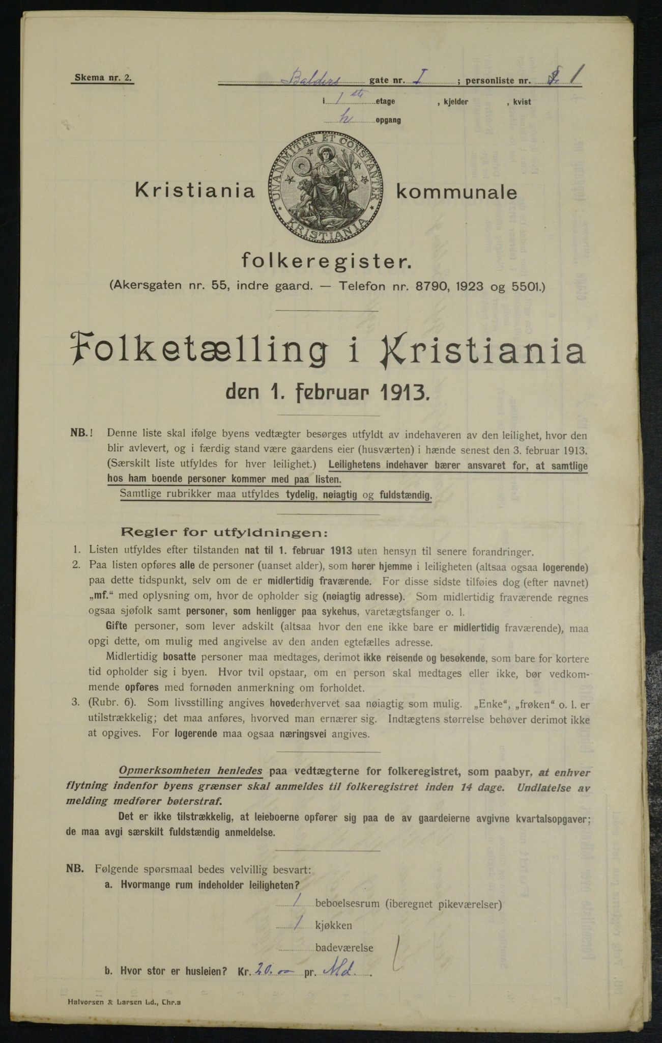 OBA, Municipal Census 1913 for Kristiania, 1913, p. 2905