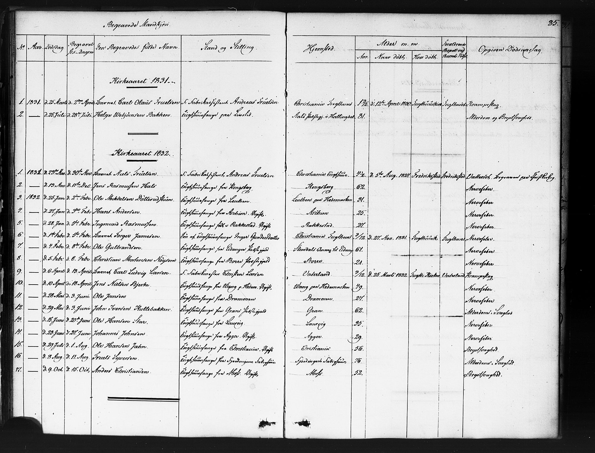 Kristiania tukthusprest Kirkebøker, SAO/A-10881/F/Fa/L0003: Parish register (official) no. 3, 1831-1865, p. 85