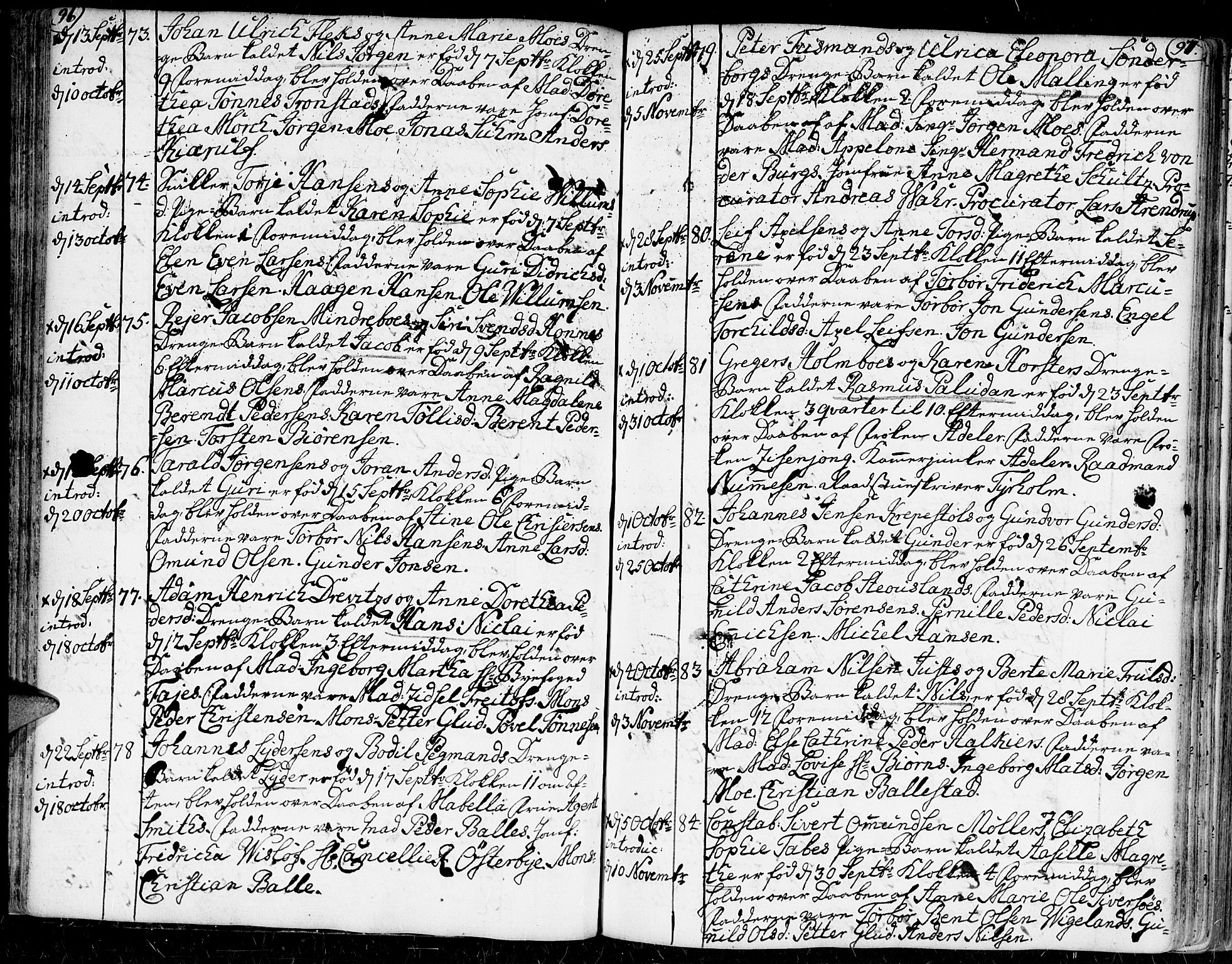 Kristiansand domprosti, AV/SAK-1112-0006/F/Fa/L0002: Parish register (official) no. A 2, 1755-1778, p. 96-97