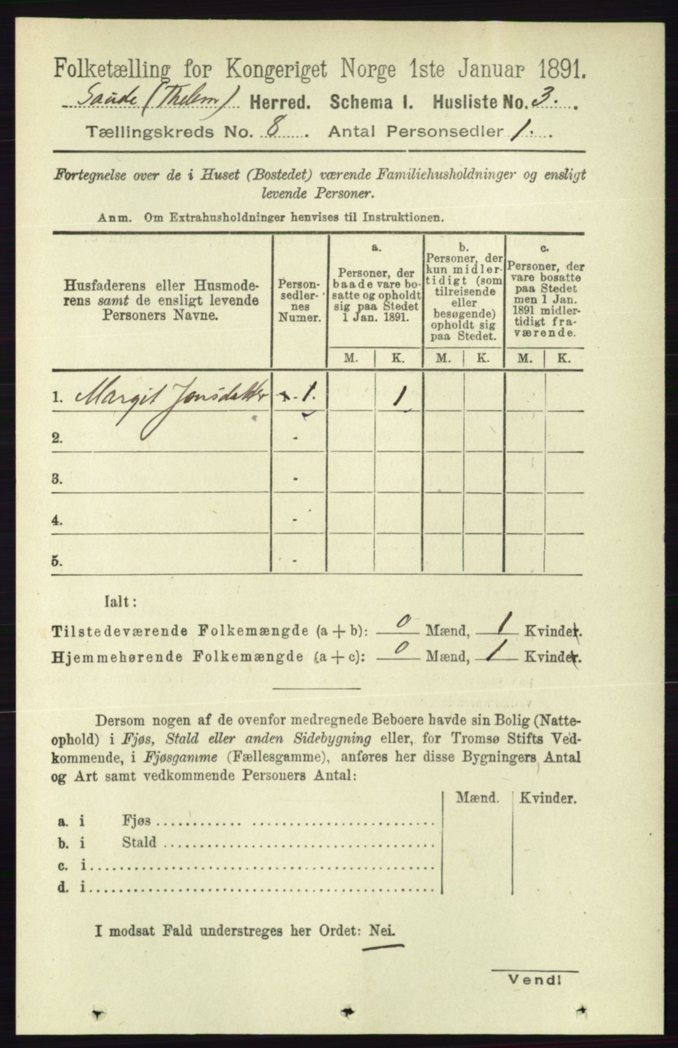 RA, 1891 census for 0822 Sauherad, 1891, p. 2254