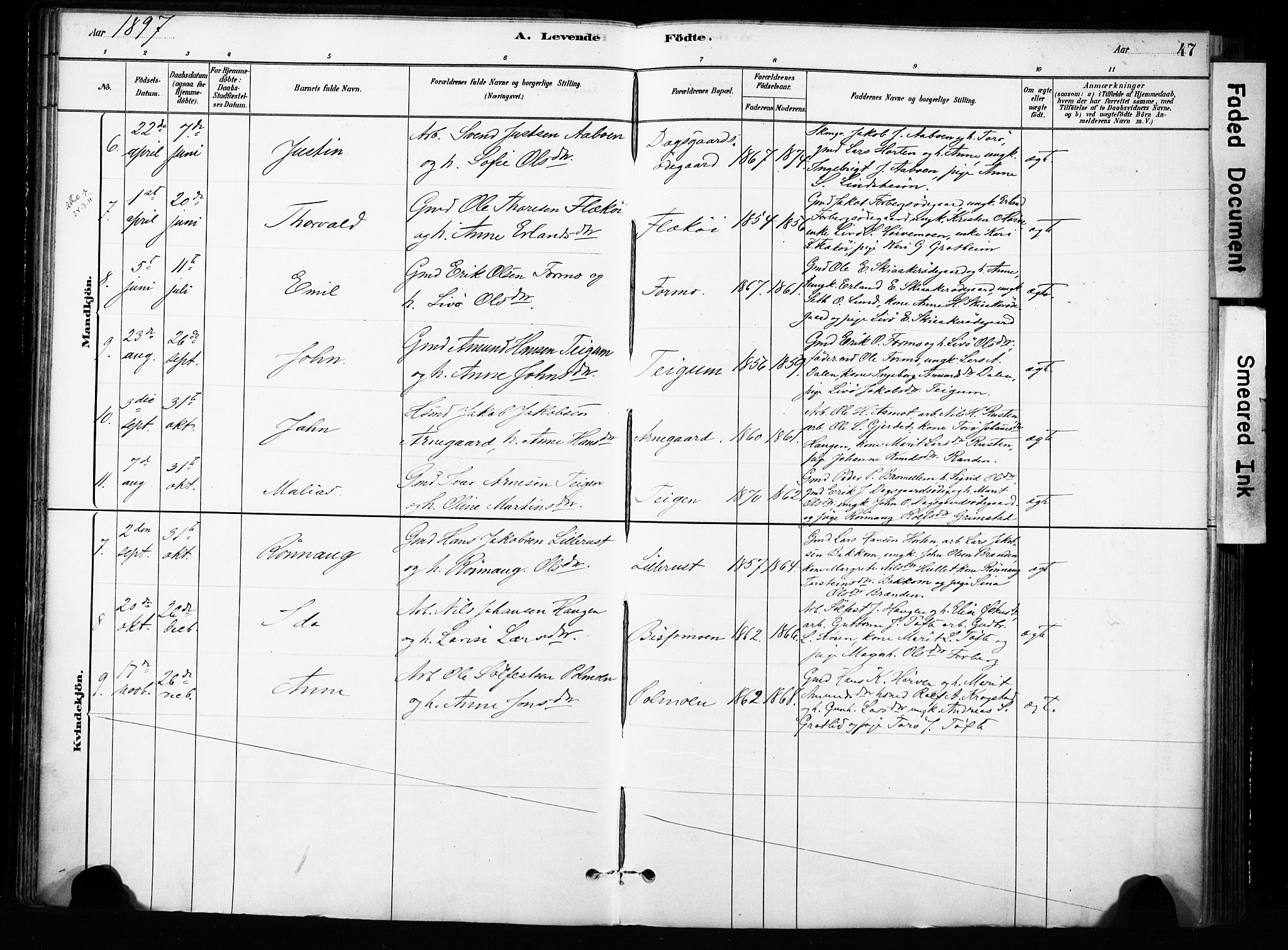 Skjåk prestekontor, SAH/PREST-072/H/Ha/Haa/L0004: Parish register (official) no. 4, 1880-1904, p. 47