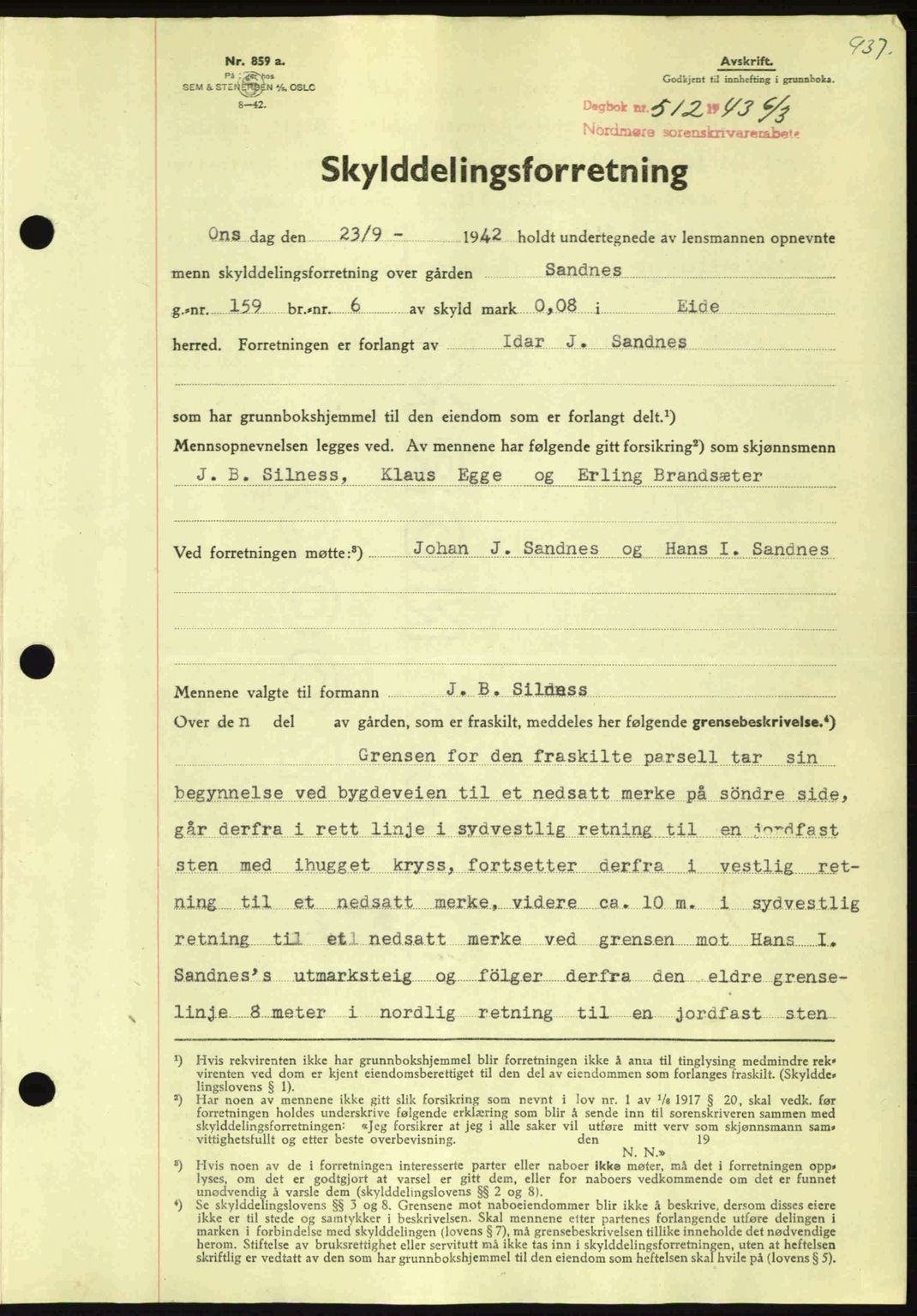 Nordmøre sorenskriveri, AV/SAT-A-4132/1/2/2Ca: Mortgage book no. A94, 1942-1943, Diary no: : 512/1943