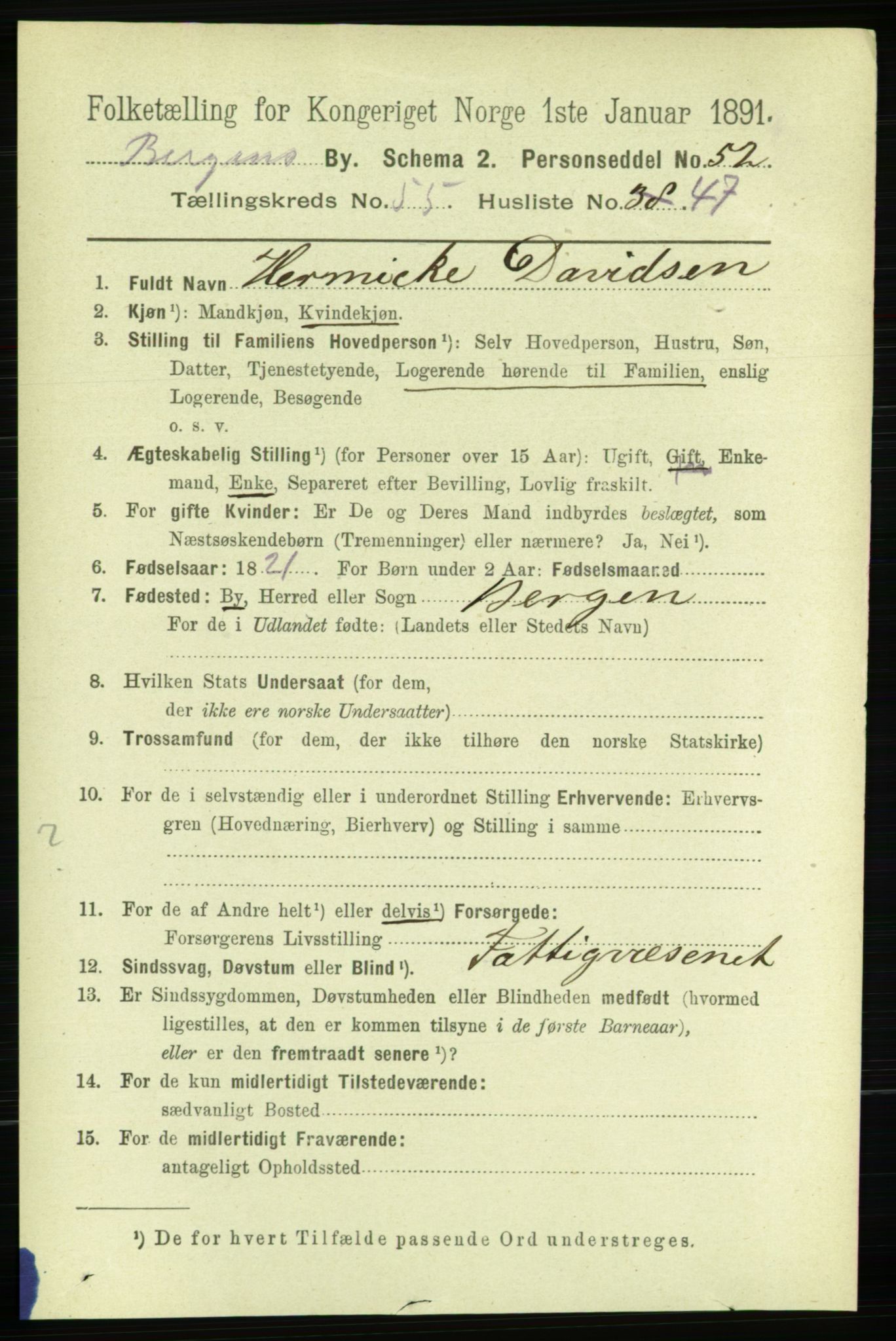 RA, 1891 Census for 1301 Bergen, 1891, p. 64424