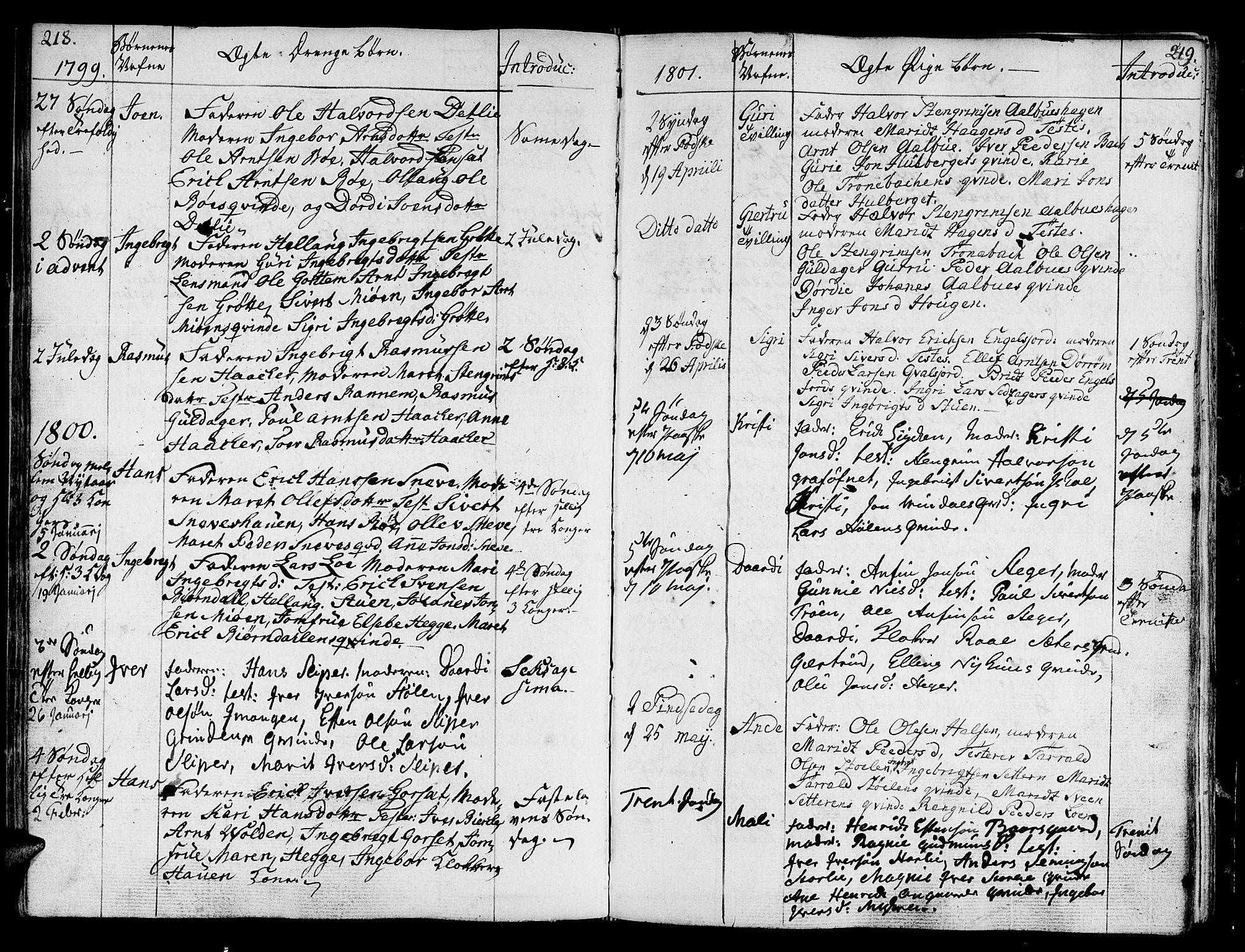 Ministerialprotokoller, klokkerbøker og fødselsregistre - Sør-Trøndelag, SAT/A-1456/678/L0893: Parish register (official) no. 678A03, 1792-1805, p. 218-219