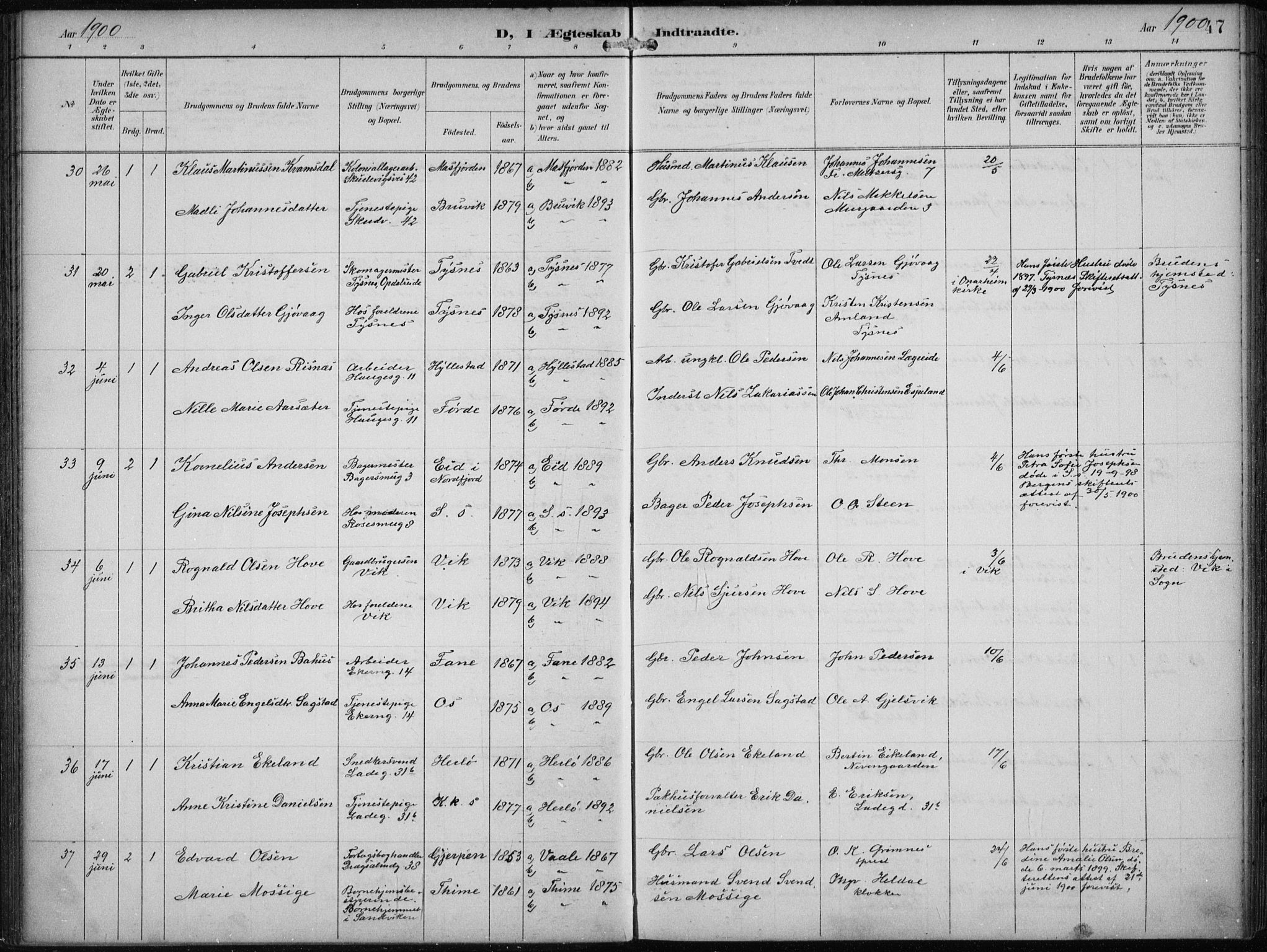 Sandviken Sokneprestembete, SAB/A-77601/H/Ha/L0014: Parish register (official) no. D 1, 1896-1911, p. 47