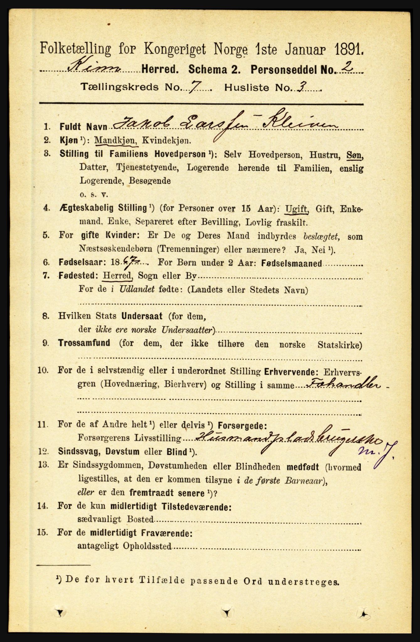 RA, 1891 census for 1437 Kinn, 1891, p. 2689