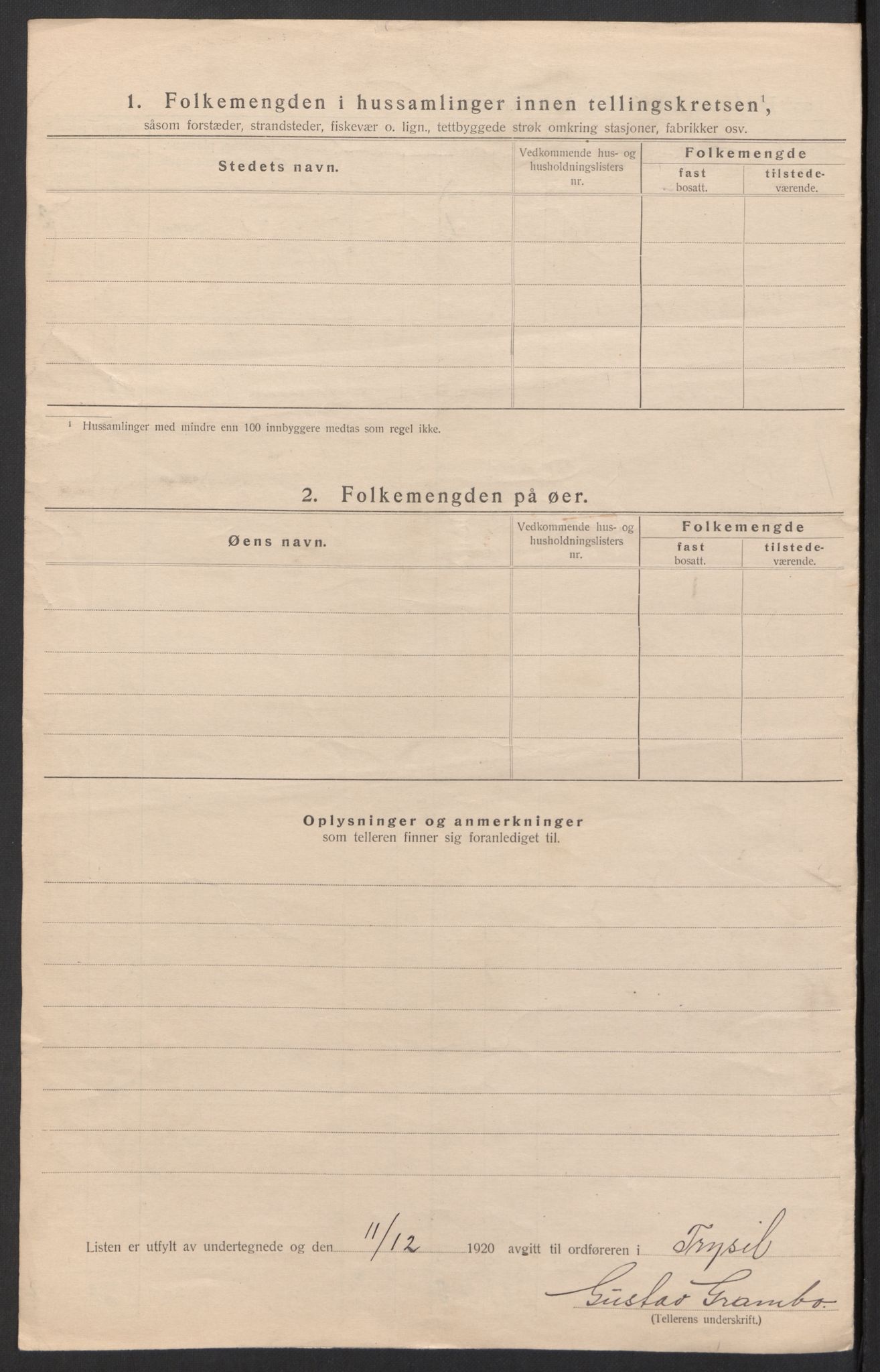 SAH, 1920 census for Trysil, 1920, p. 62