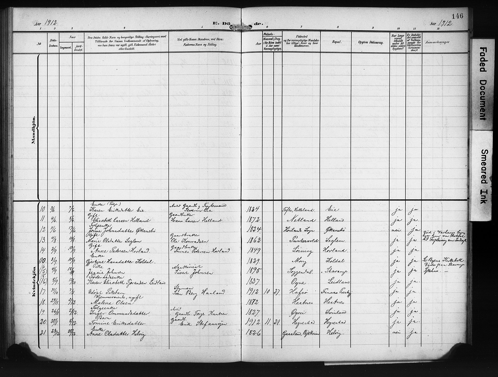 Eigersund sokneprestkontor, AV/SAST-A-101807/S09/L0011: Parish register (copy) no. B 11, 1908-1930, p. 146